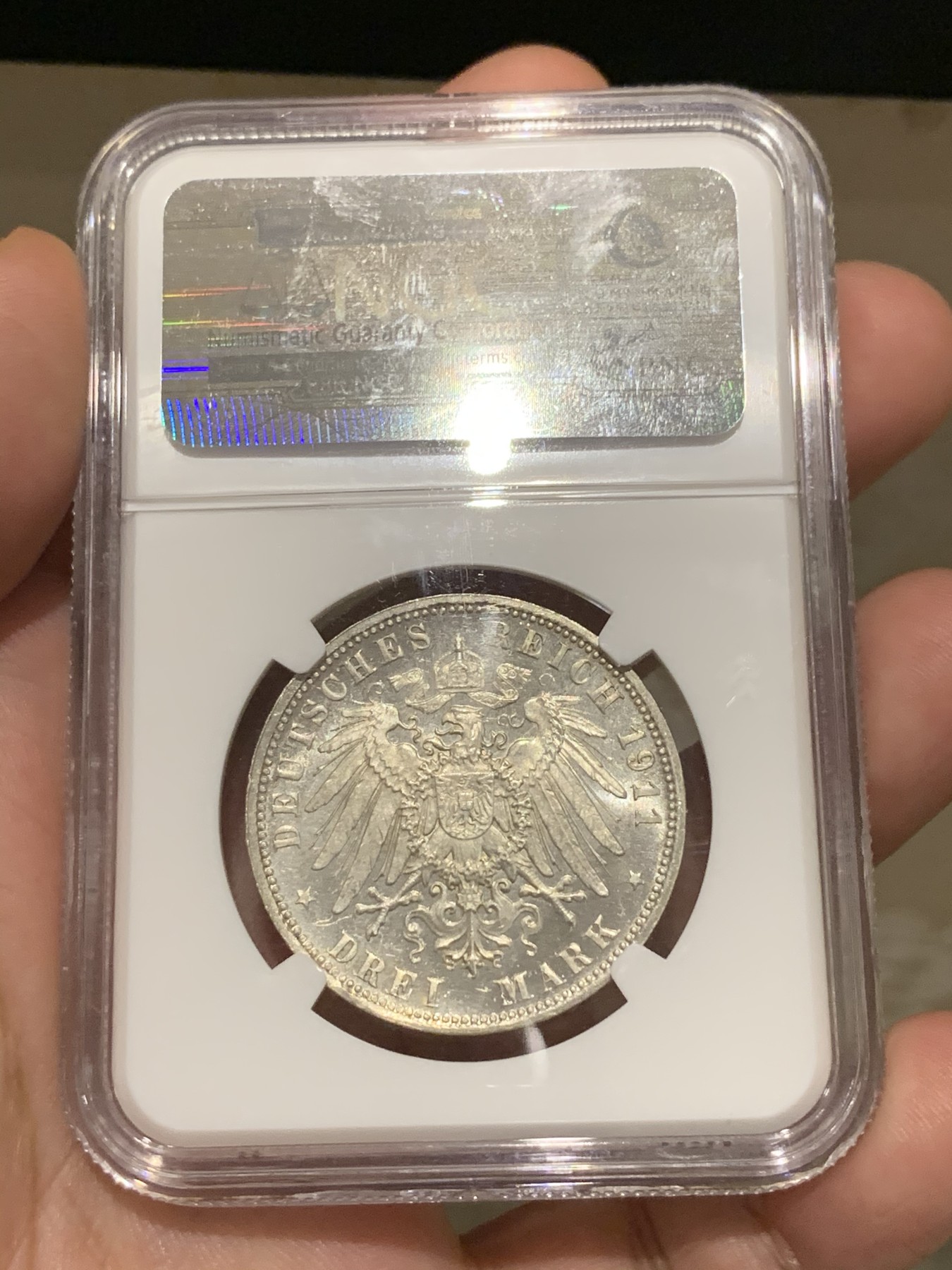 《竞宝斋》第187场-周日，周一 2场 (全场包邮) NGC MS64 德国巴伐利亚1911年3马克利奥波德90大寿纪念银币