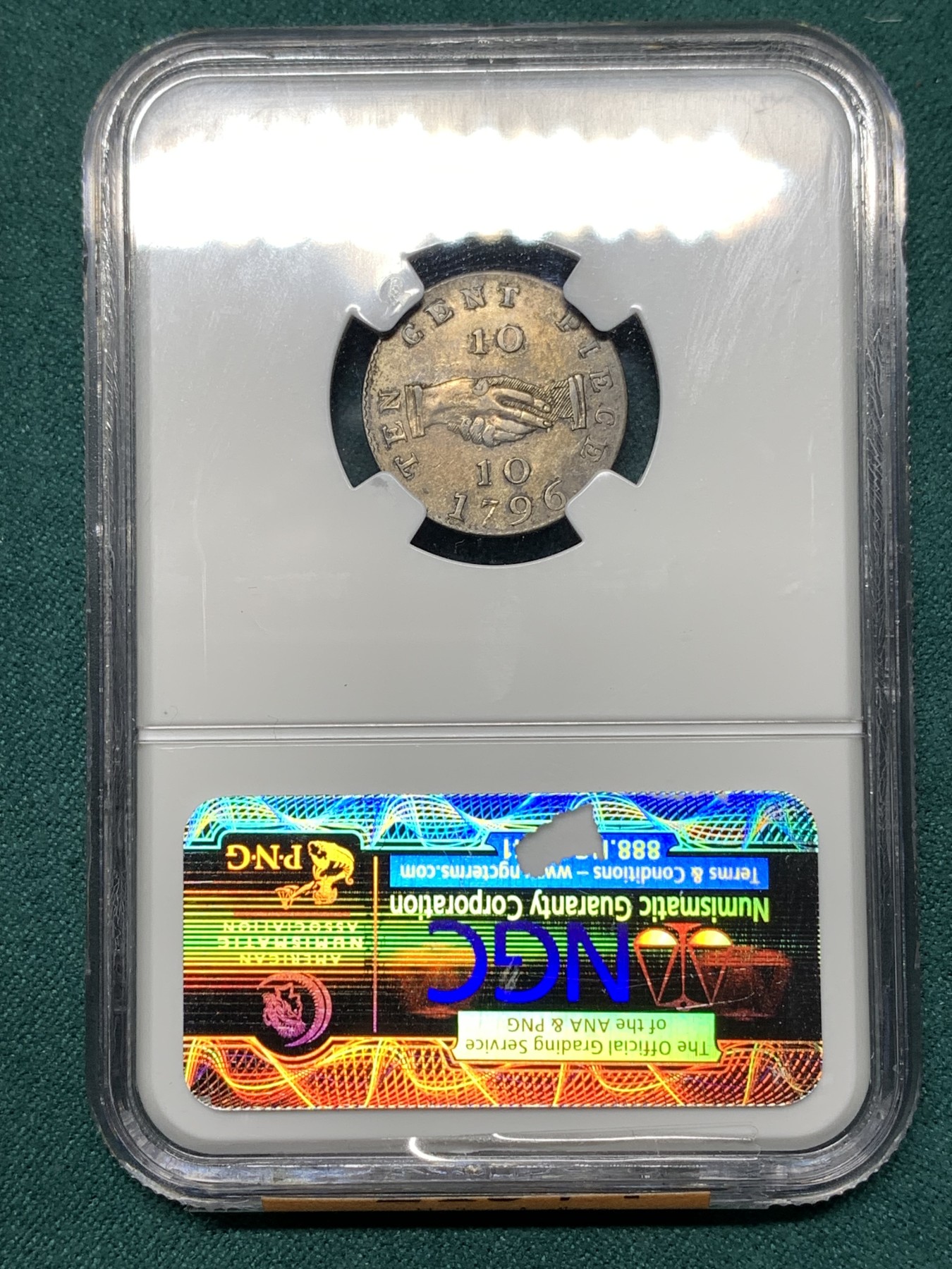 《竞宝斋》第187场-周日，周一 2场 (全场包邮) NGC AU58 1796年 塞拉利昂10美分银币 Soho铸币厂 发型量仅9227枚，高分极其稀少 盒边小磕