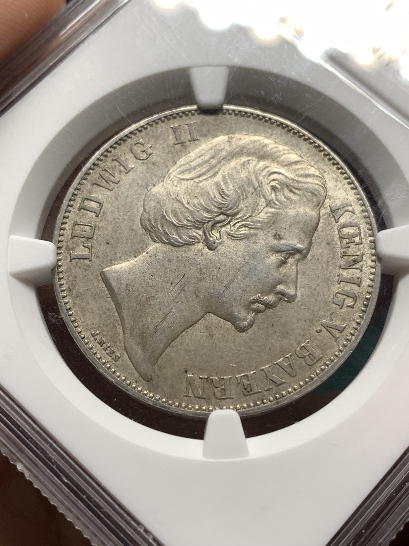 《竞宝斋》第187场-周日，周一 2场 (全场包邮) NGC-MS62 德国1871巴伐利亚 胜利泰勒银币 表面淡灰色包浆 原光好品