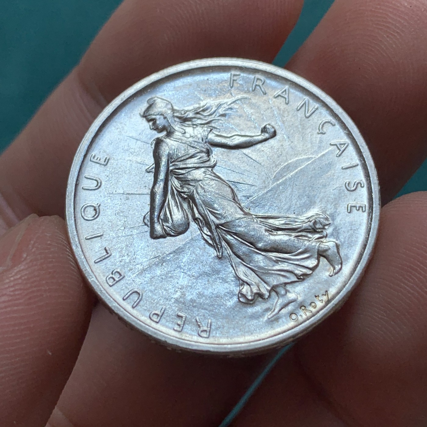 《竞宝斋》第187场-周日，周一 2场 (全场包邮) 1960年 五法郎播种女神银币，经典设计，MS级品相，光度极佳