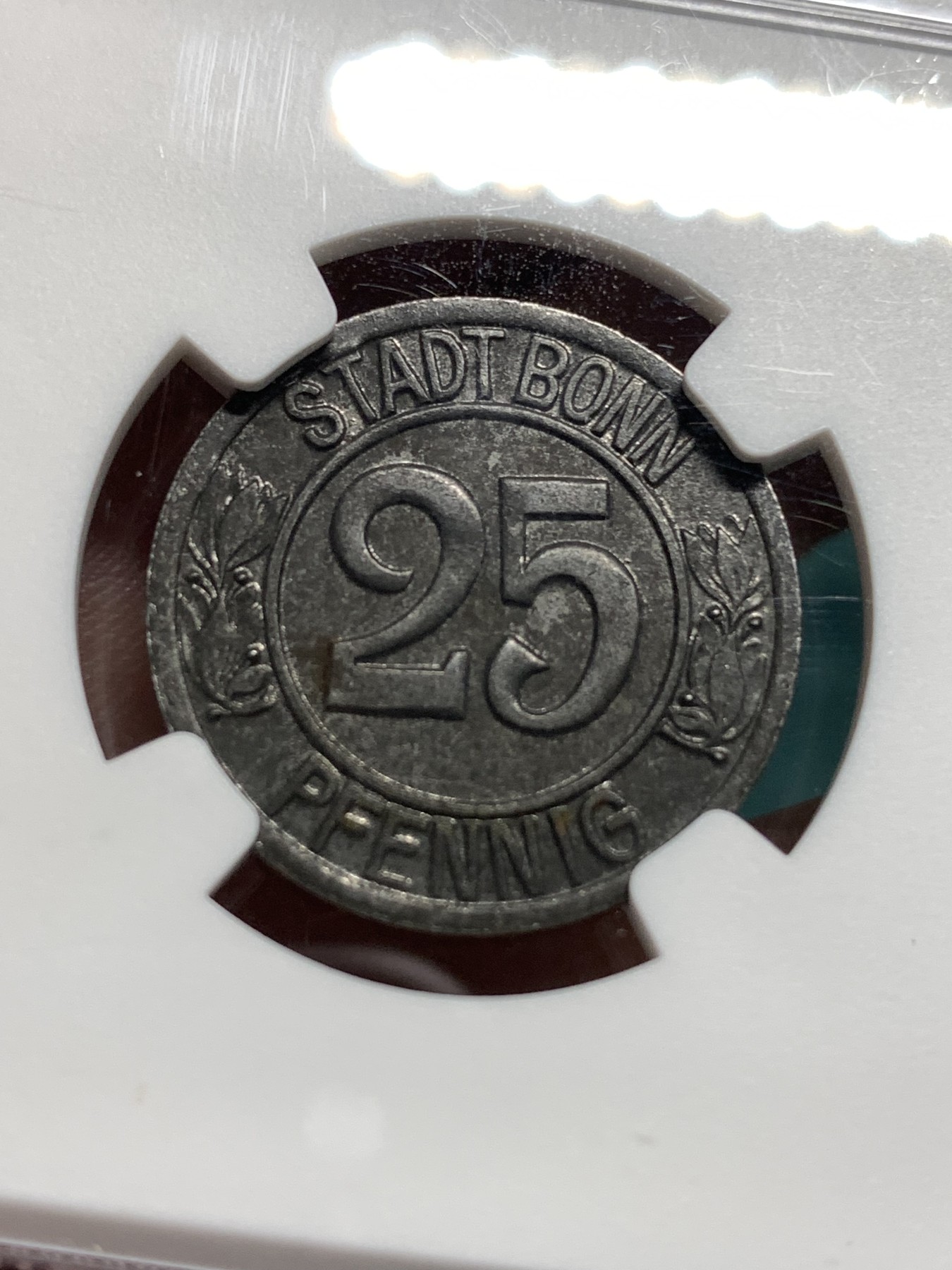 《竞宝斋》第187场-周日，周一 2场 (全场包邮) NGC MS62 德国紧急状态货币 1920年波恩贝多芬25芬尼铁币