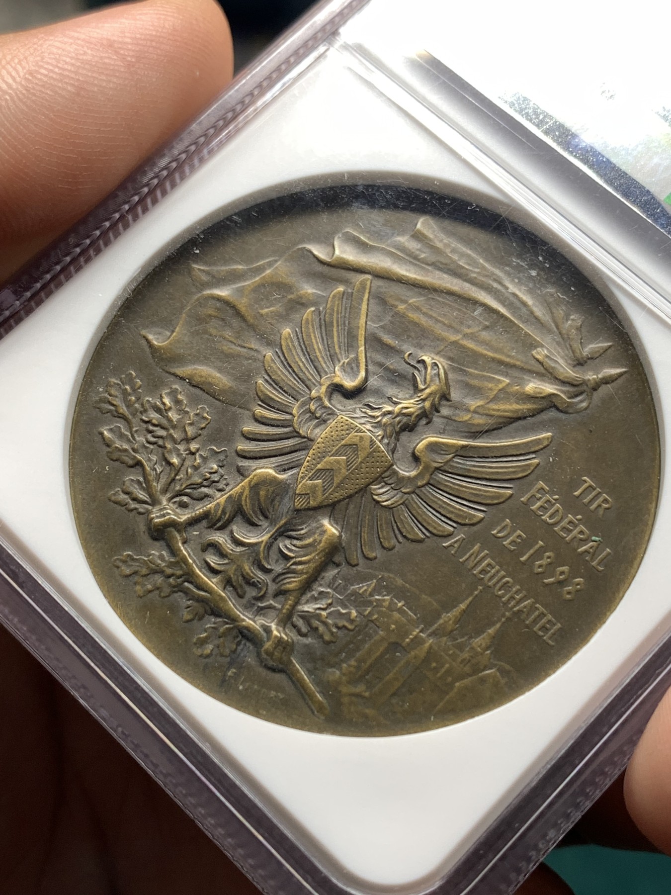 《竞宝斋》第187场-周日，周一 2场 (全场包邮) NGC-MS63BN 1898年纳沙泰尔瑞士射击节铜章  属于瑞士射击节中的经典品种