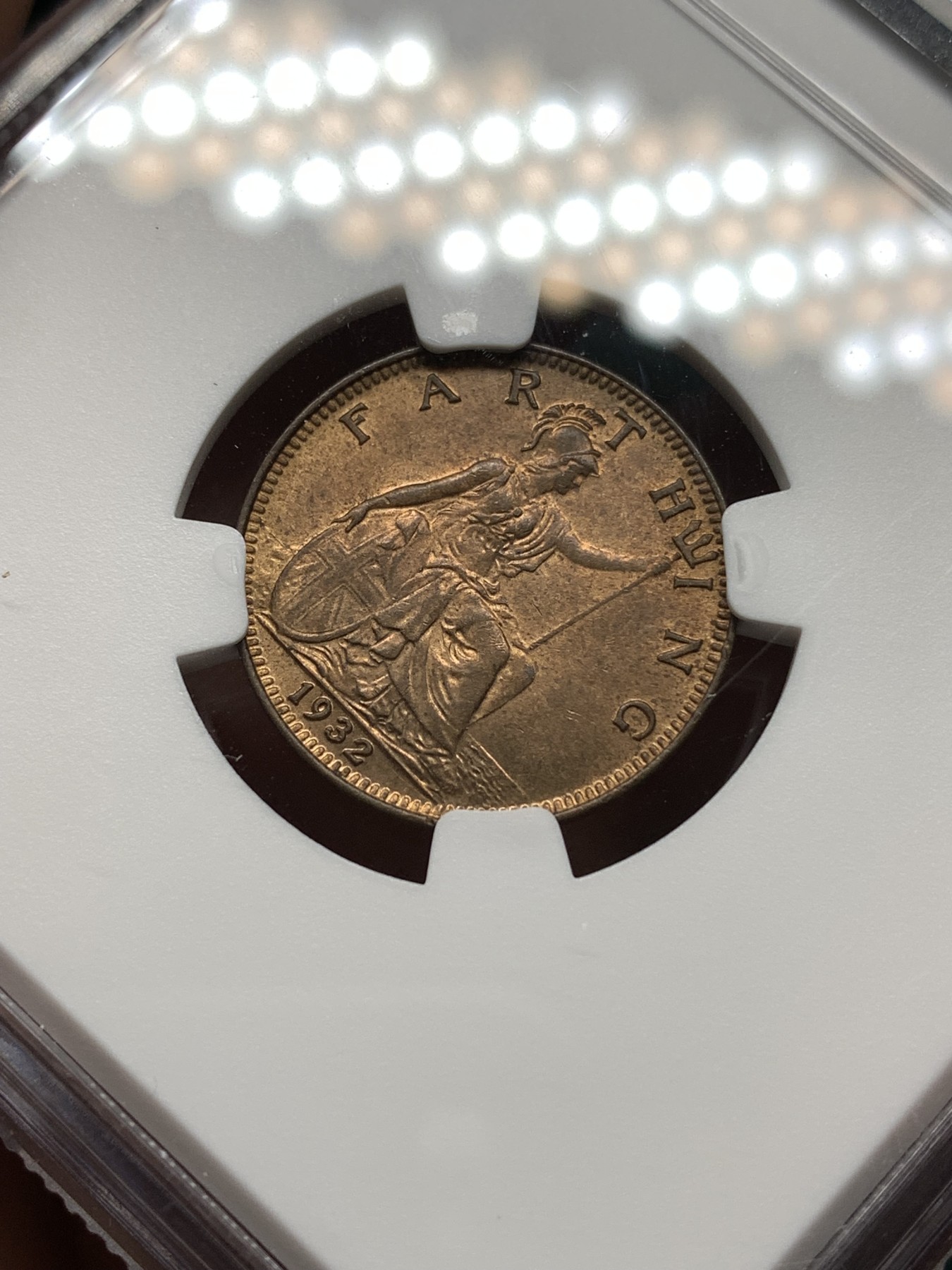 《竞宝斋》第187场-周日，周一 2场 (全场包邮) NGC MS64RB 英国1932乔治五世1法新铜币 出厂状态