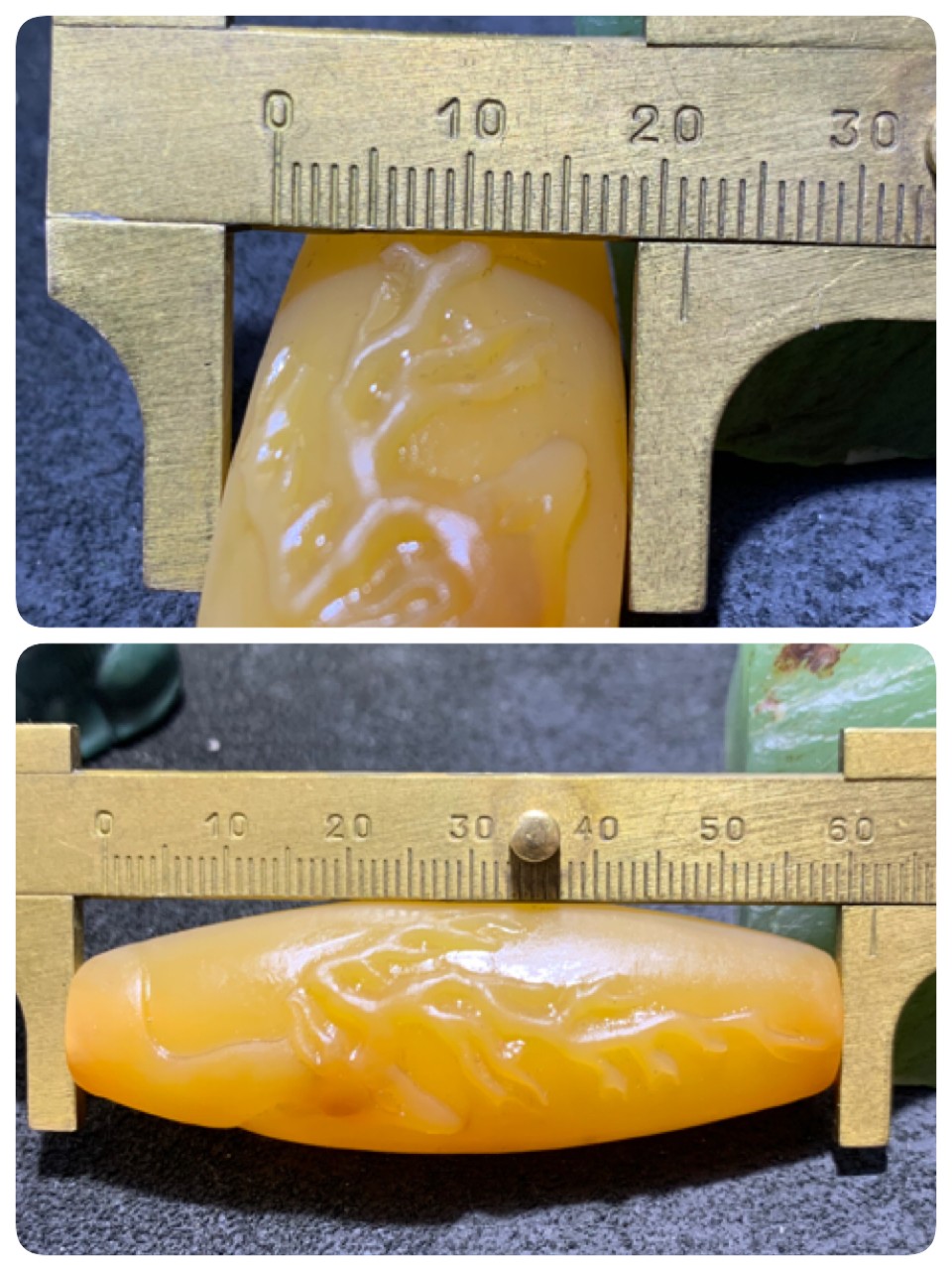 精美亚光罕见金黄色高玉化海洋玉髓手工俏色巧雕雄鹿大桶珠一个！