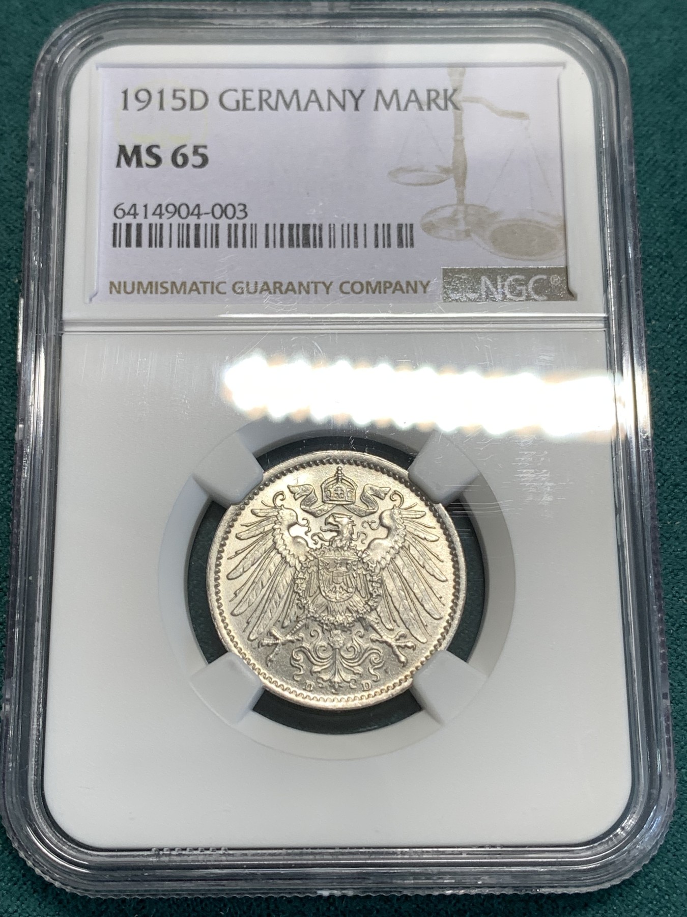 《竞宝斋》第187场-周日，周一 2场 (全场包邮) NGC MS65  德国1915年1马克原光银币