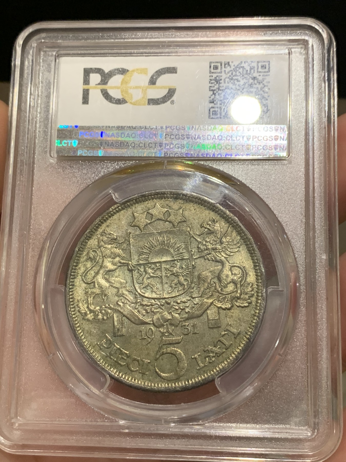 《竞宝斋》第187场-周日，周一 2场 (全场包邮) PCGS-MS64 拉脱维亚1931年少女头像5拉特银币  高分好品 64分已经很难见到