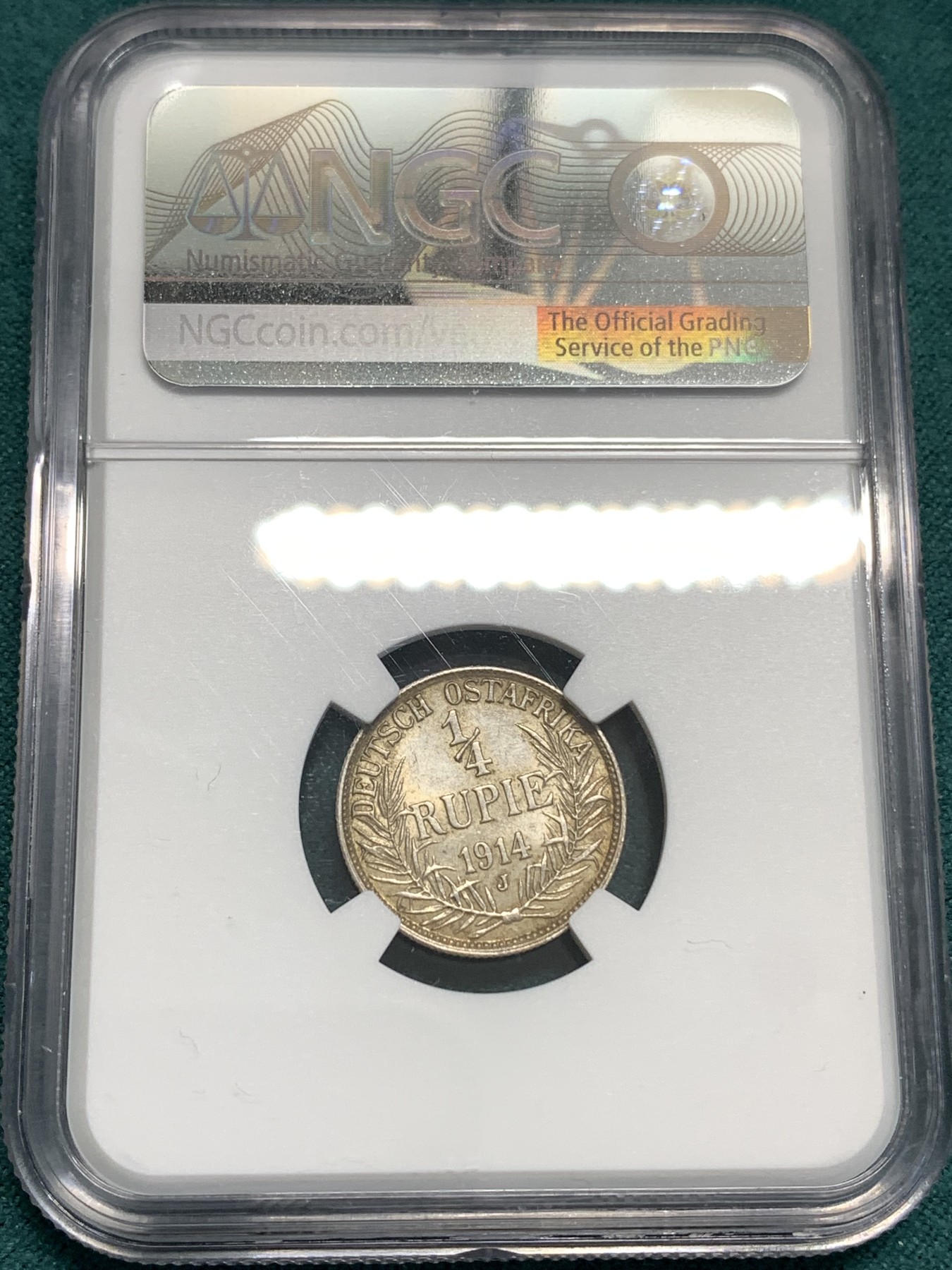 《竞宝斋》第187场-周日，周一 2场 (全场包邮) NGC UNC 东非1/4卢比银币 稀少面值 年份少见 给个正面清洗实在无语 可以再试试