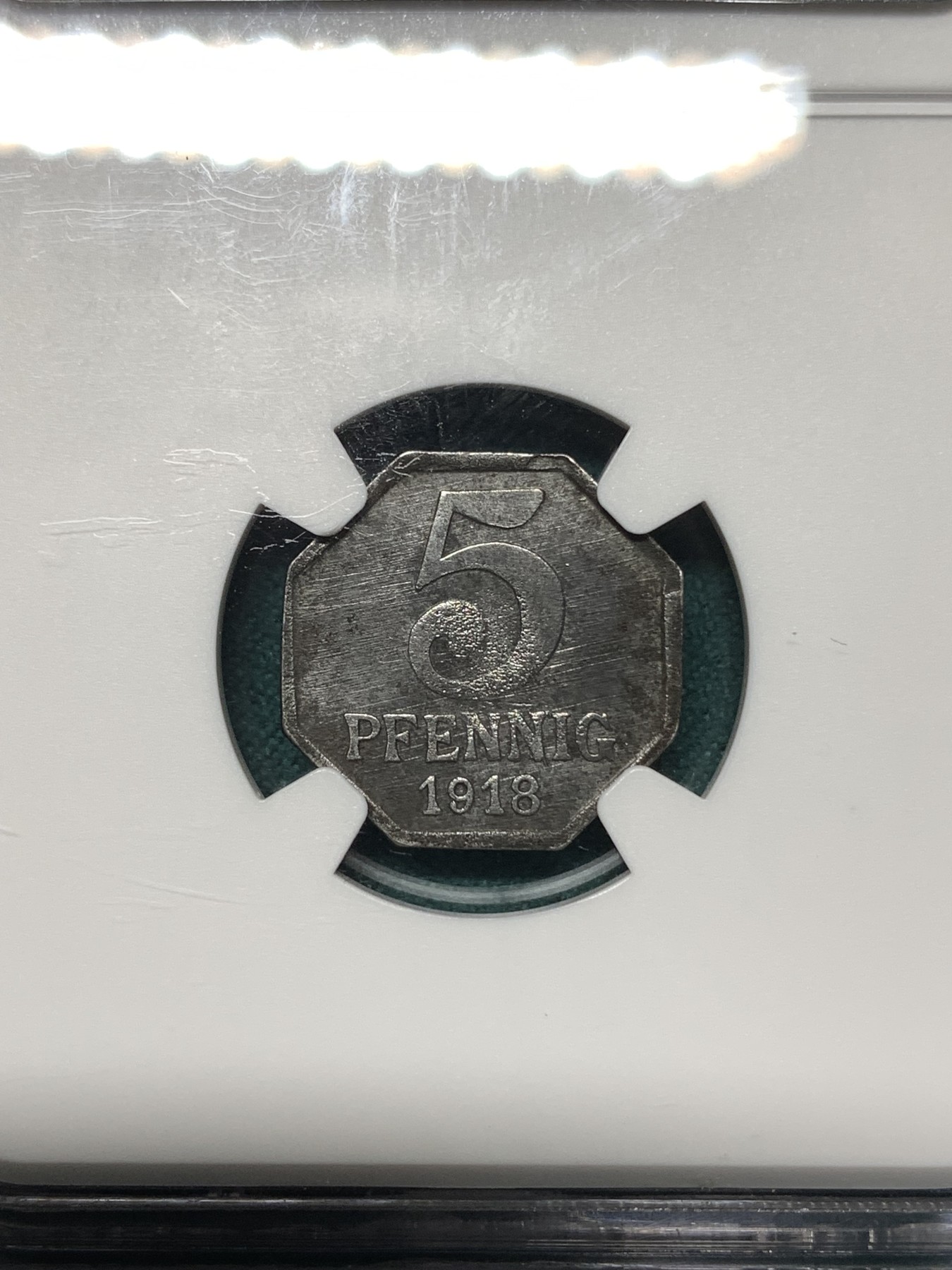 《竞宝斋》第187场-周日，周一 2场 (全场包邮) 两枚一组 NGC UNC 德国 德紧（一枚1918年符腾堡浮士德塔八角5芬尼+一枚1917年杜塞尔多夫10芬尼）