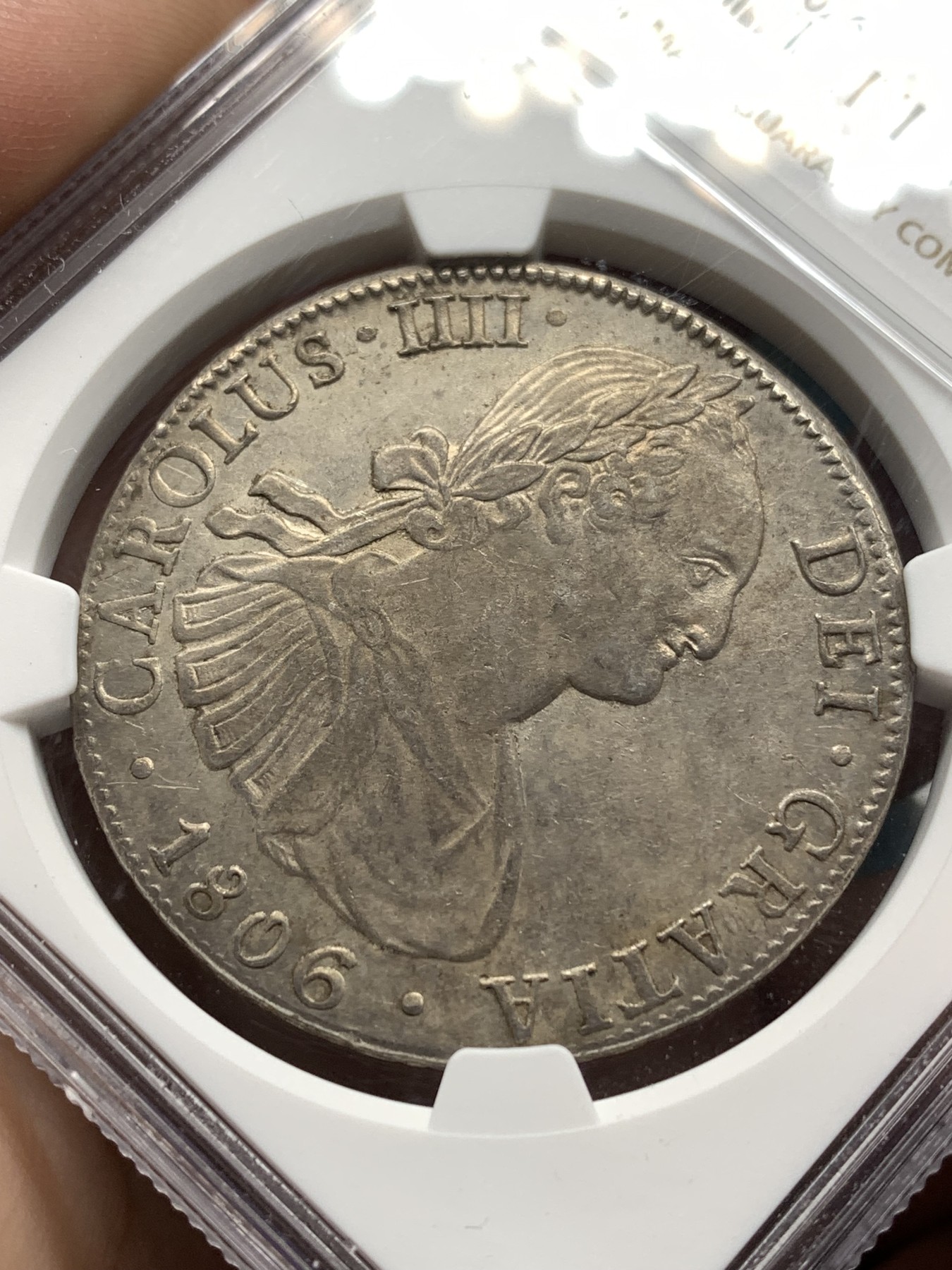 《竞宝斋》第187场-周日，周一 2场 (全场包邮) NGC AU58 墨西哥 1806MO 卡四 8R双柱大银币