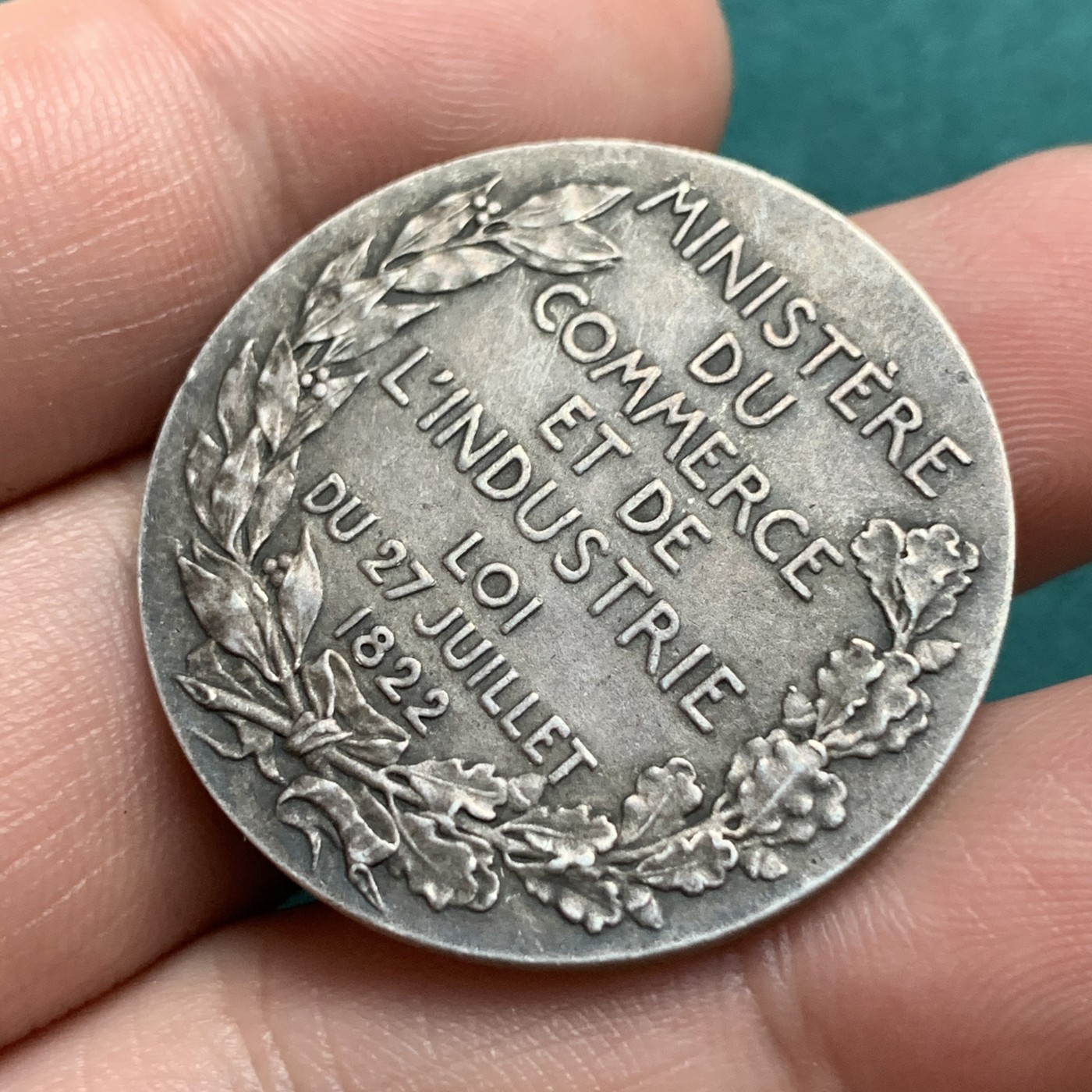 《竞宝斋》第187场-周日，周一 2场 (全场包邮) 法国1822年工商协会女神纪念银章，16.2g 33mm 丰饶角Argent边铭