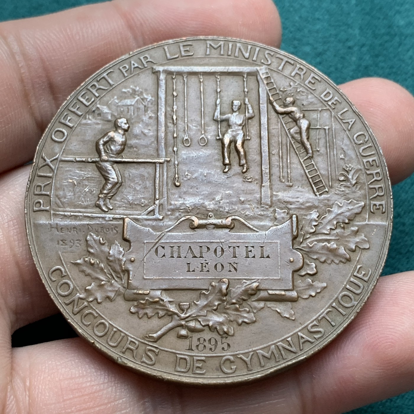 《竞宝斋》第187场-周日，周一 2场 (全场包邮) 法国1895玛丽安娜海马头盔铜章  直径：50mm  重量：62.8g   边铭：丰饶角加铜标