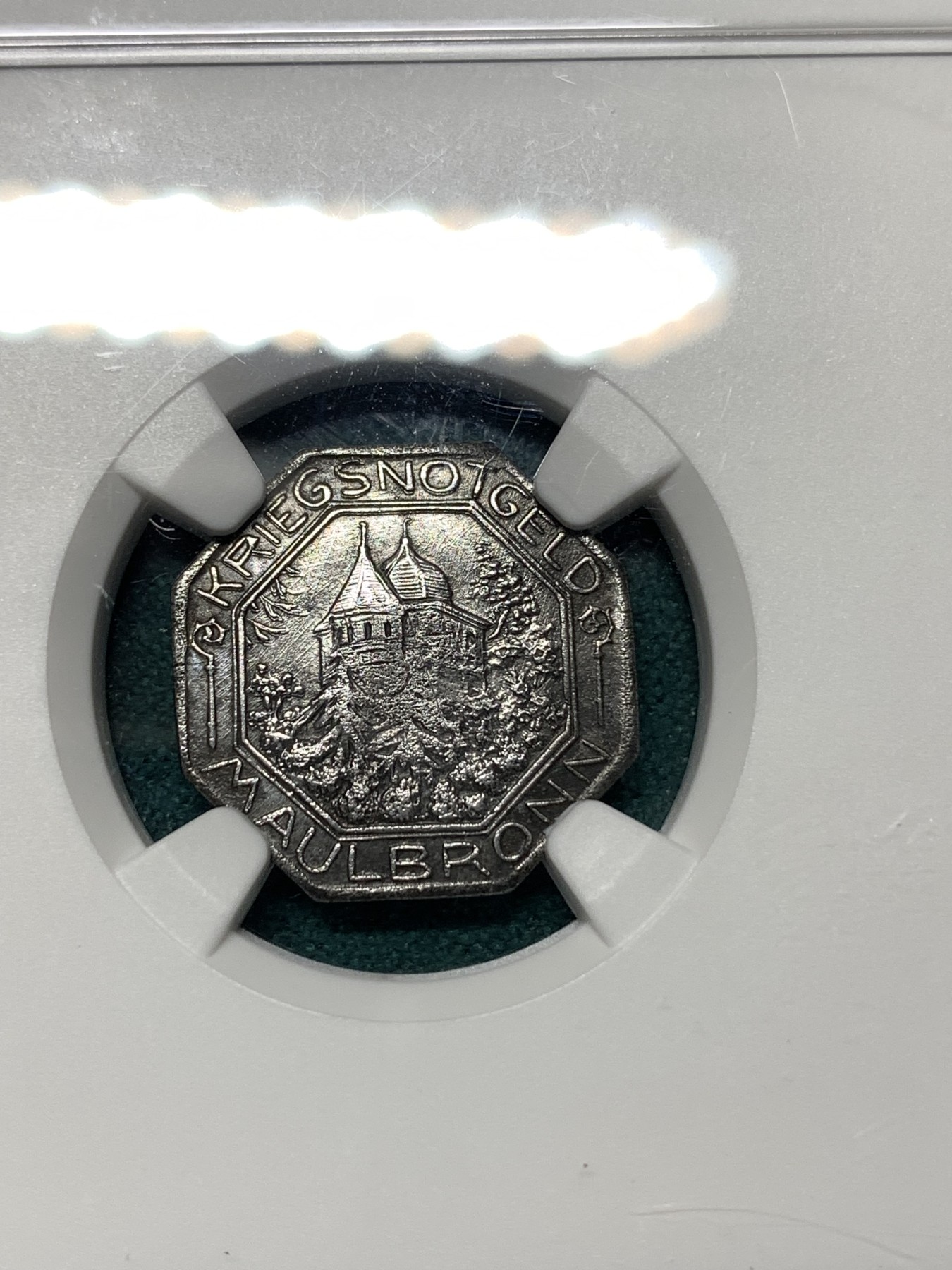 《竞宝斋》第187场-周日，周一 2场 (全场包邮) 两枚一组 NGC UNC 德国 德紧（一枚1918年符腾堡浮士德塔八角5芬尼+一枚1917年杜塞尔多夫10芬尼）