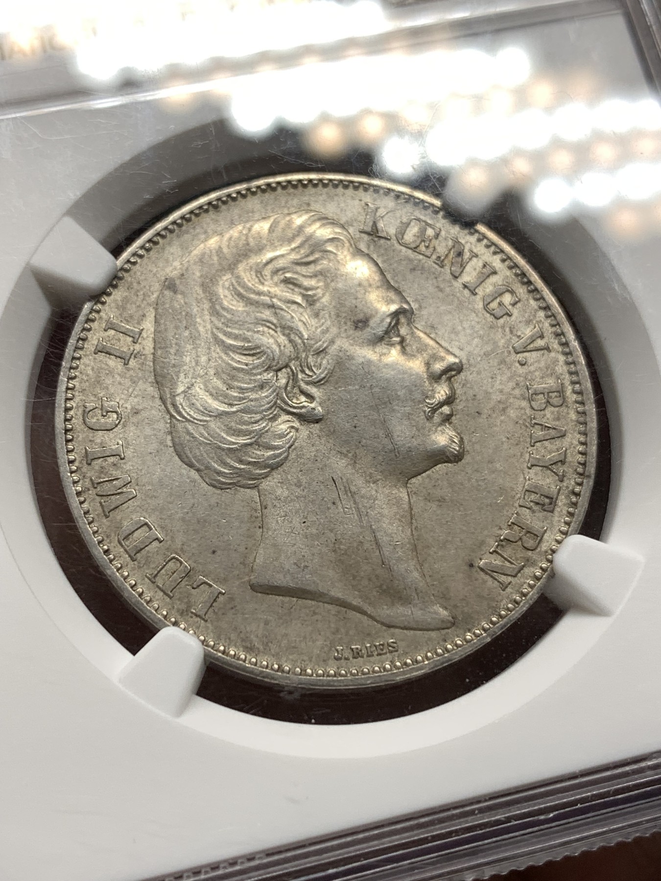 《竞宝斋》第187场-周日，周一 2场 (全场包邮) NGC-MS62 德国1871巴伐利亚 胜利泰勒银币 表面淡灰色包浆 原光好品