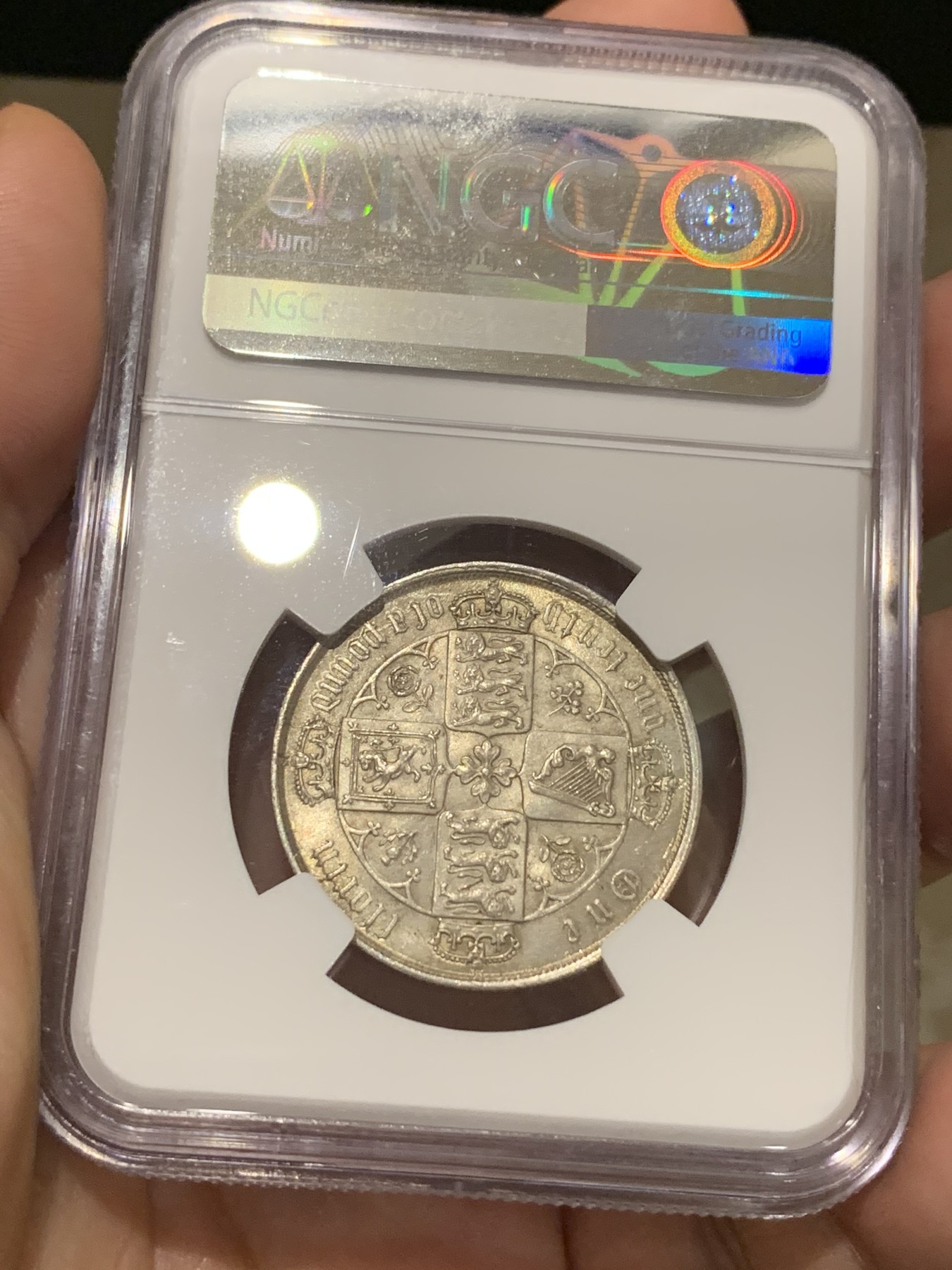 《竞宝斋》第187场-周日，周一 2场 (全场包邮) NGC-MS62 英国1872维多利亚哥特弗洛林银币 状态好 包浆漂亮