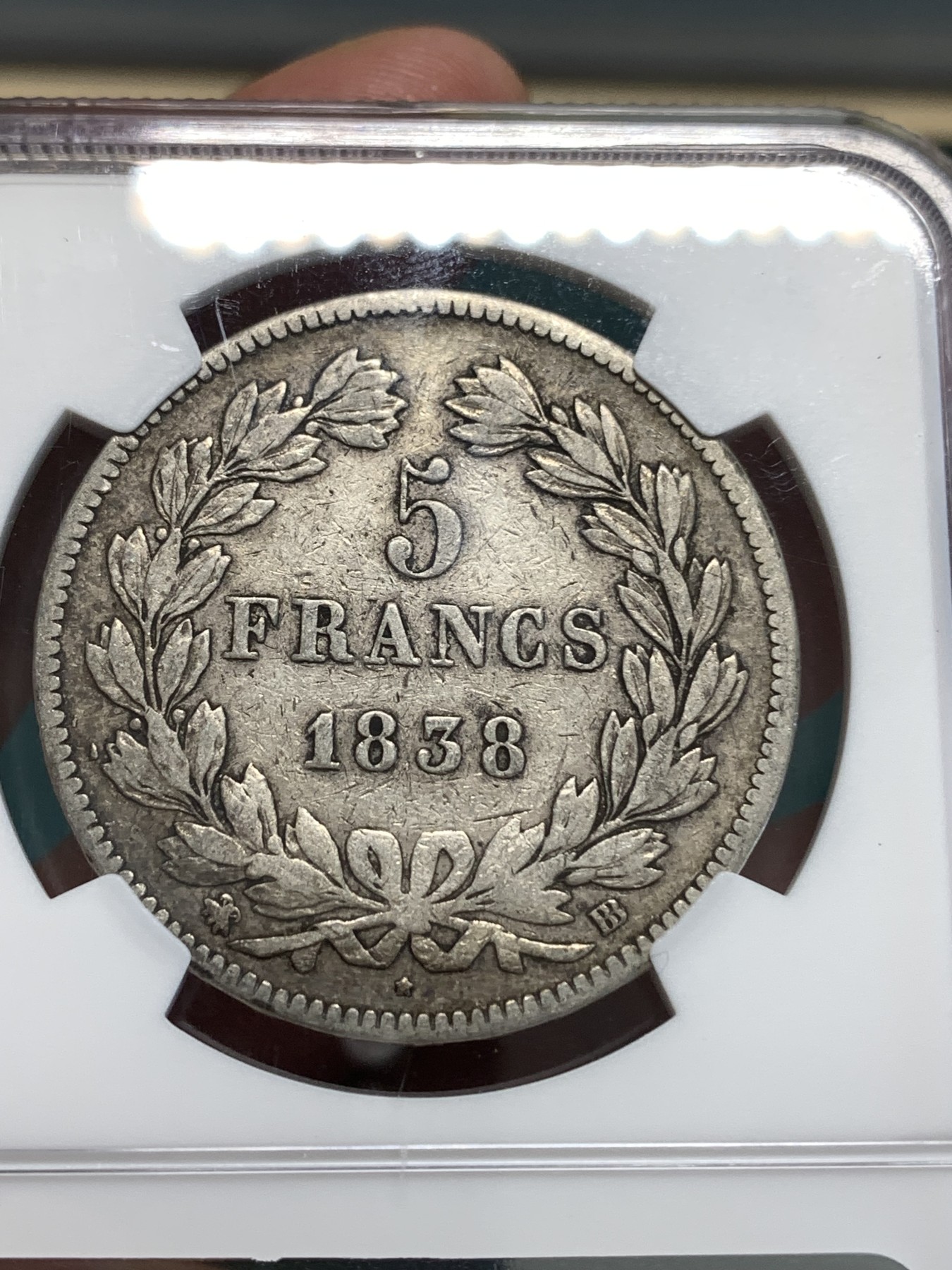 《竞宝斋》第187场-周日，周一 2场 (全场包邮) NGC XF45 法国1838年BB版菲利普5法郎银币 老包浆老味道