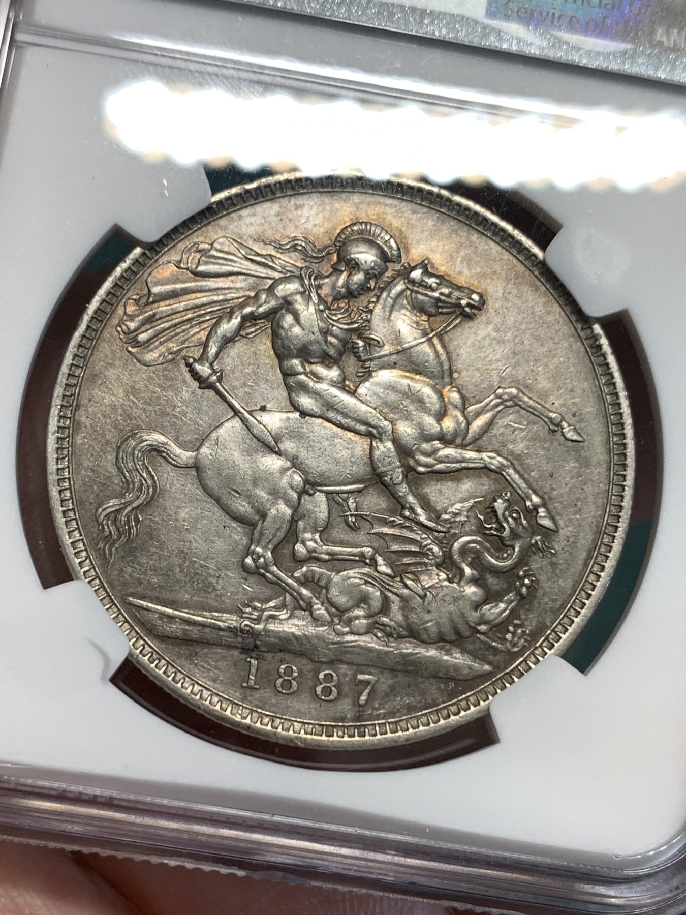 《竞宝斋》第187场-周日，周一 2场 (全场包邮) NGC AUD 英国1887年维多利亚高冠马剑克朗大银币