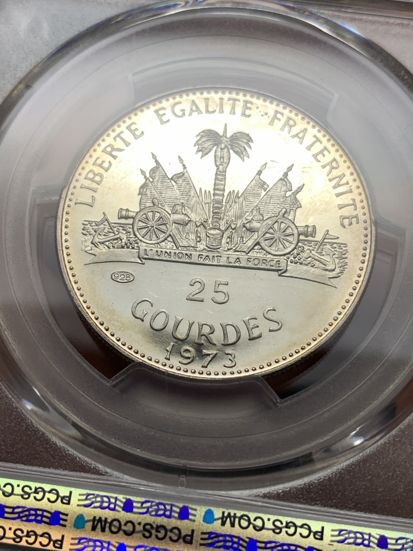 《竞宝斋》第187场-周日，周一 2场 (全场包邮) PCGS-PR63DCAM 海地 1973年 哥伦布 25G 精致银币