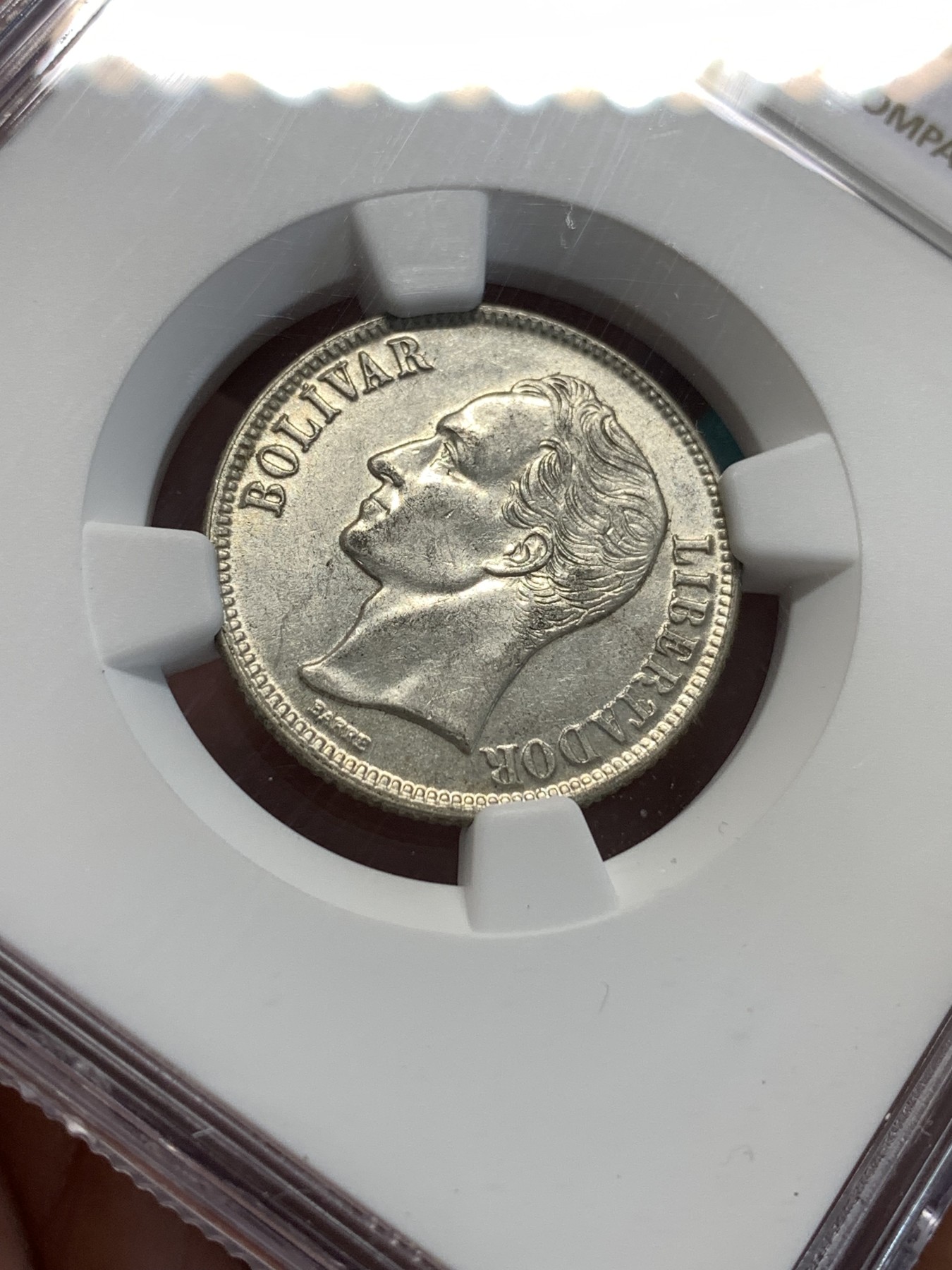 《竞宝斋》第187场-周日，周一 2场 (全场包邮) NGC-MS63 委内瑞拉1954年 1波利瓦尔银币 好品小辅币