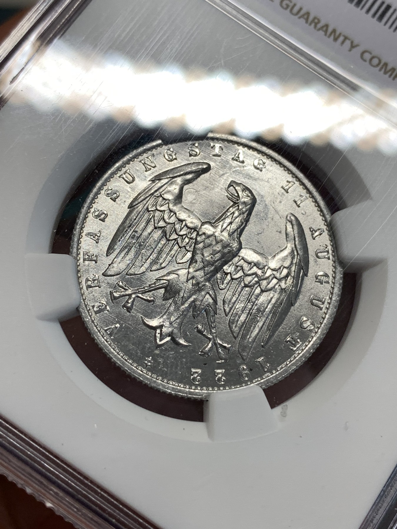 《竞宝斋》第187场-周日，周一 2场 (全场包邮) NGC MS62 德国1922年三马克铝币 细节都在