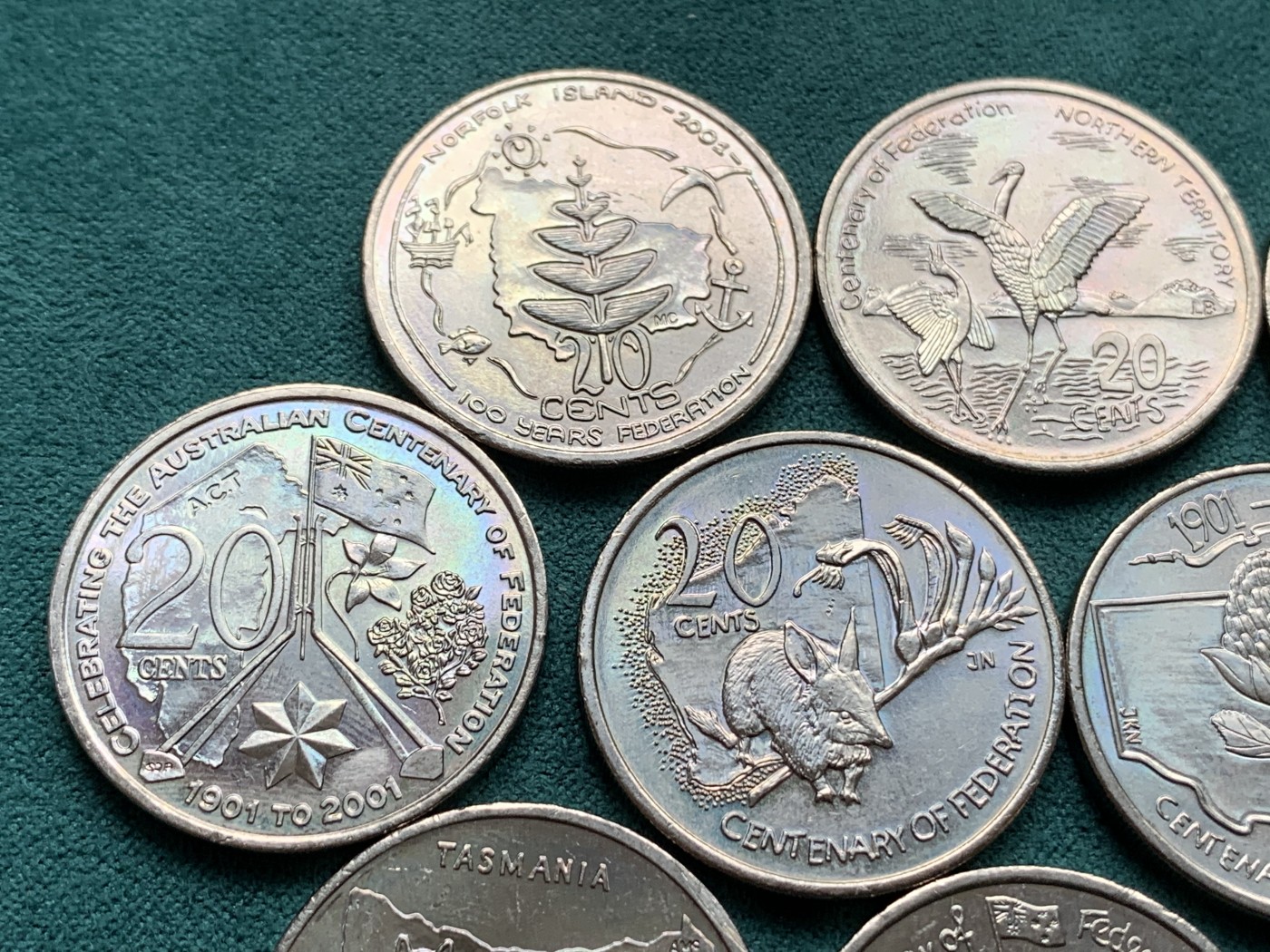 《竞宝斋》第187场-周日，周一 2场 (全场包邮) 澳大利亚2001年联邦百年纪念20分纪念币9枚