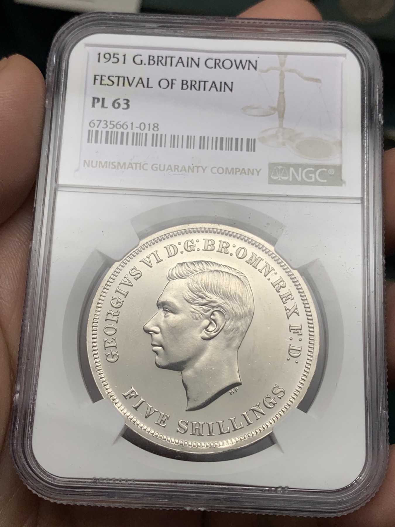 《竞宝斋》第187场-周日，周一 2场 (全场包邮) NGC-PL63 英国 1951年 1克朗 乔治六世 最后的马剑 PL底板 品相好 非常靓