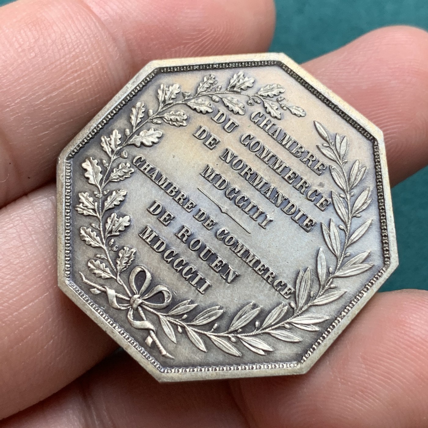 《竞宝斋》第187场-周日，周一 2场 (全场包邮) 法国 1802 鲁恩城市景观天使墨丘利八角银章，16.16g 34mm 丰饶角Argent边铭 1880-1898