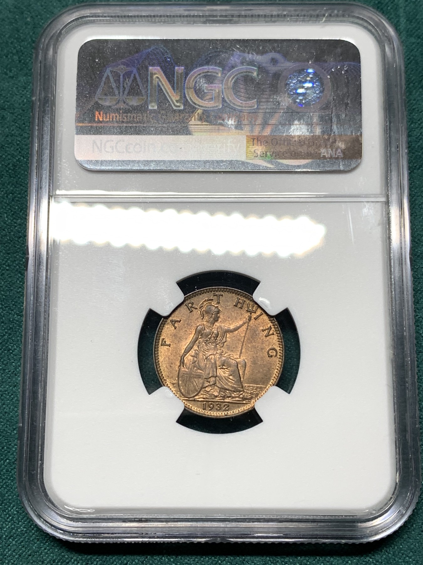 《竞宝斋》第187场-周日，周一 2场 (全场包邮) NGC MS64RB 英国1932乔治五世1法新铜币 出厂状态