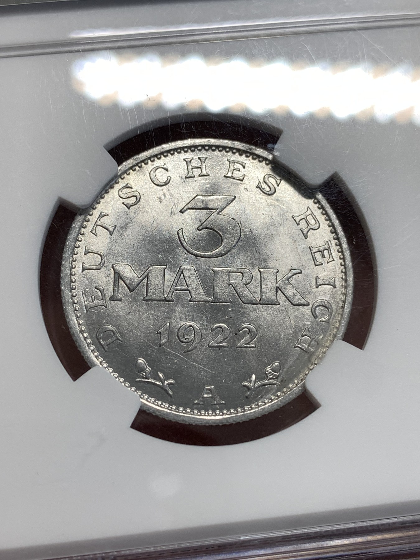 《竞宝斋》第187场-周日，周一 2场 (全场包邮) NGC MS62 德国1922年三马克铝币 细节都在