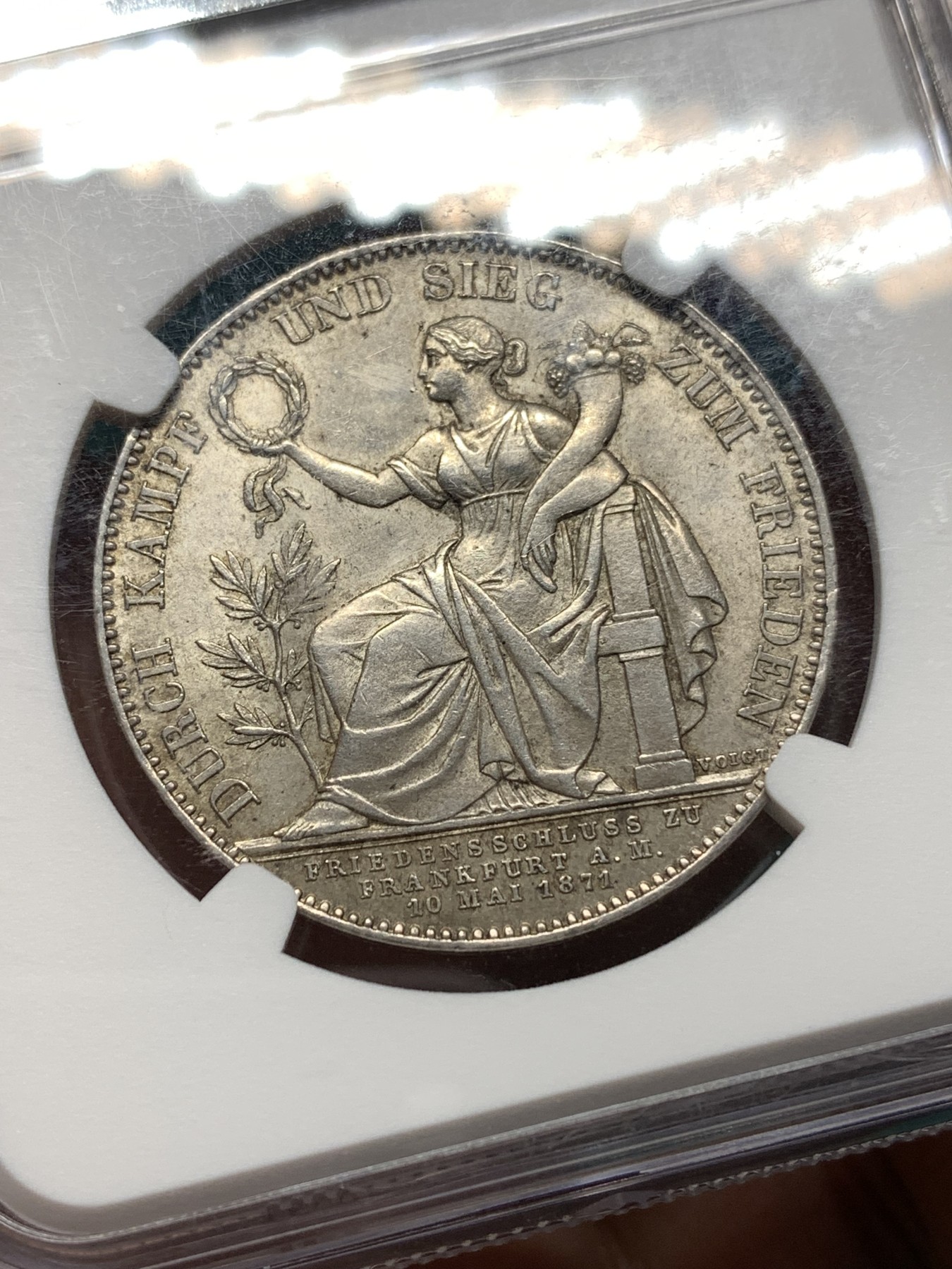 《竞宝斋》第187场-周日，周一 2场 (全场包邮) NGC-MS62 德国1871巴伐利亚 胜利泰勒银币 表面淡灰色包浆 原光好品