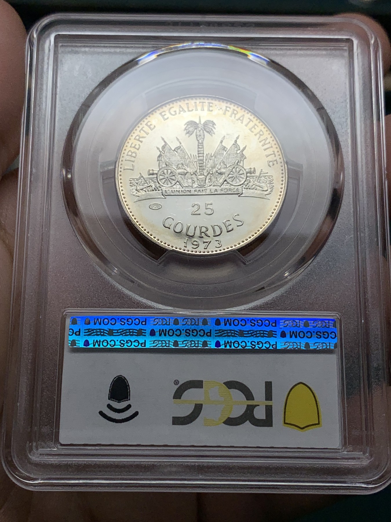 《竞宝斋》第187场-周日，周一 2场 (全场包邮) PCGS-PR63DCAM 海地 1973年 哥伦布 25G 精致银币