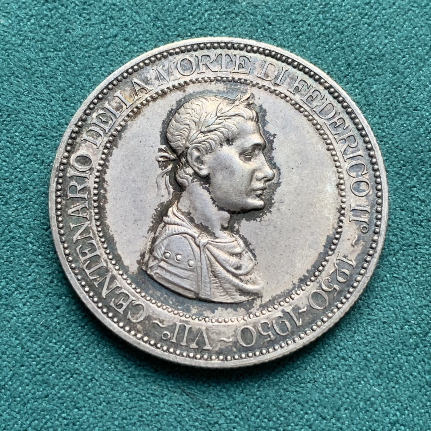 《竞宝斋》第187场-周日，周一 2场 (全场包邮) 弗雷德里克二世逝世七百年纪念 意大利 银质代币  直径：35.8mm 重量：19g