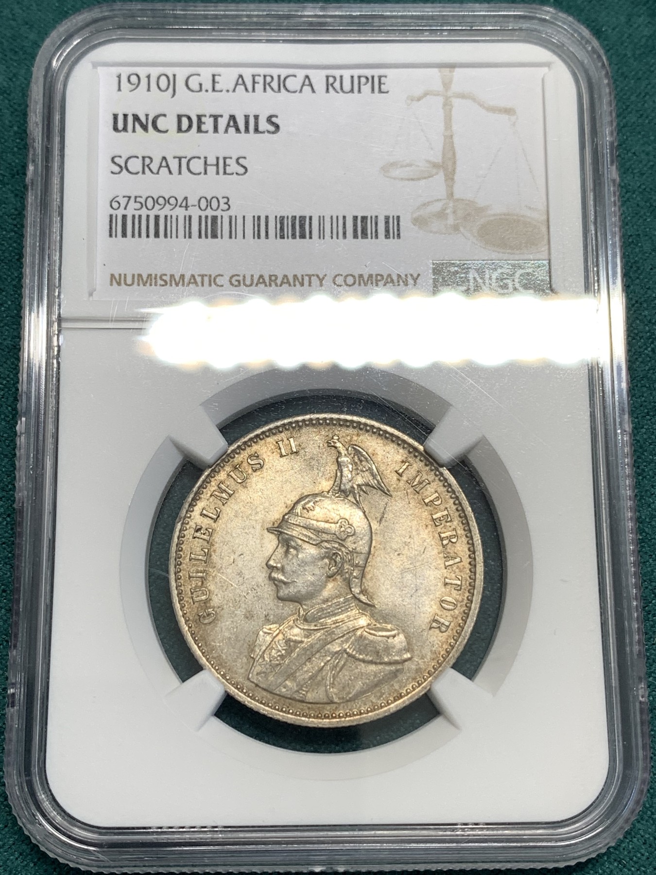 《竞宝斋》第187场-周日，周一 2场 (全场包邮) NGC UNC 东非1卢比银币 较少年份 干环境包浆 这品种好品少