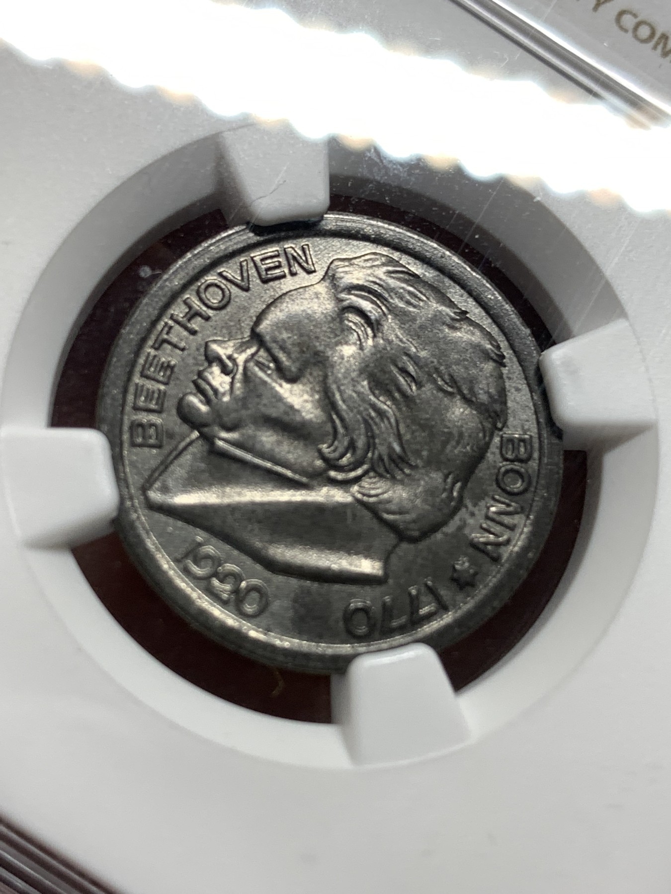 《竞宝斋》第187场-周日，周一 2场 (全场包邮) NGC MS62 德国紧急状态货币 1920年波恩贝多芬25芬尼铁币