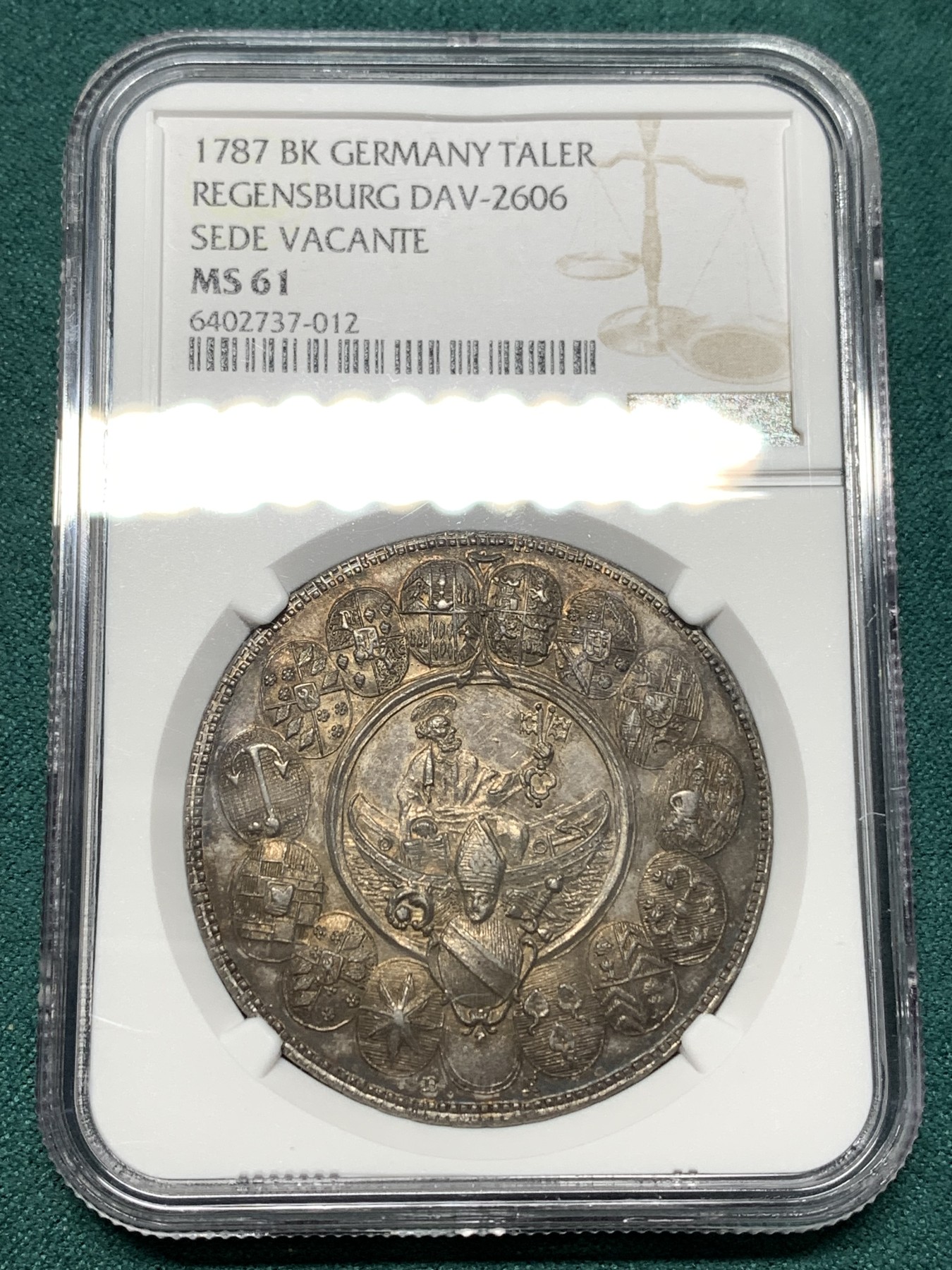 《竞宝斋》第187场-周日，周一 2场 (全场包邮) NGC MS61 德国 雷根斯堡主教区 1787BK 缺位泰勒大银 稀少单年 极致工艺 性价比支选