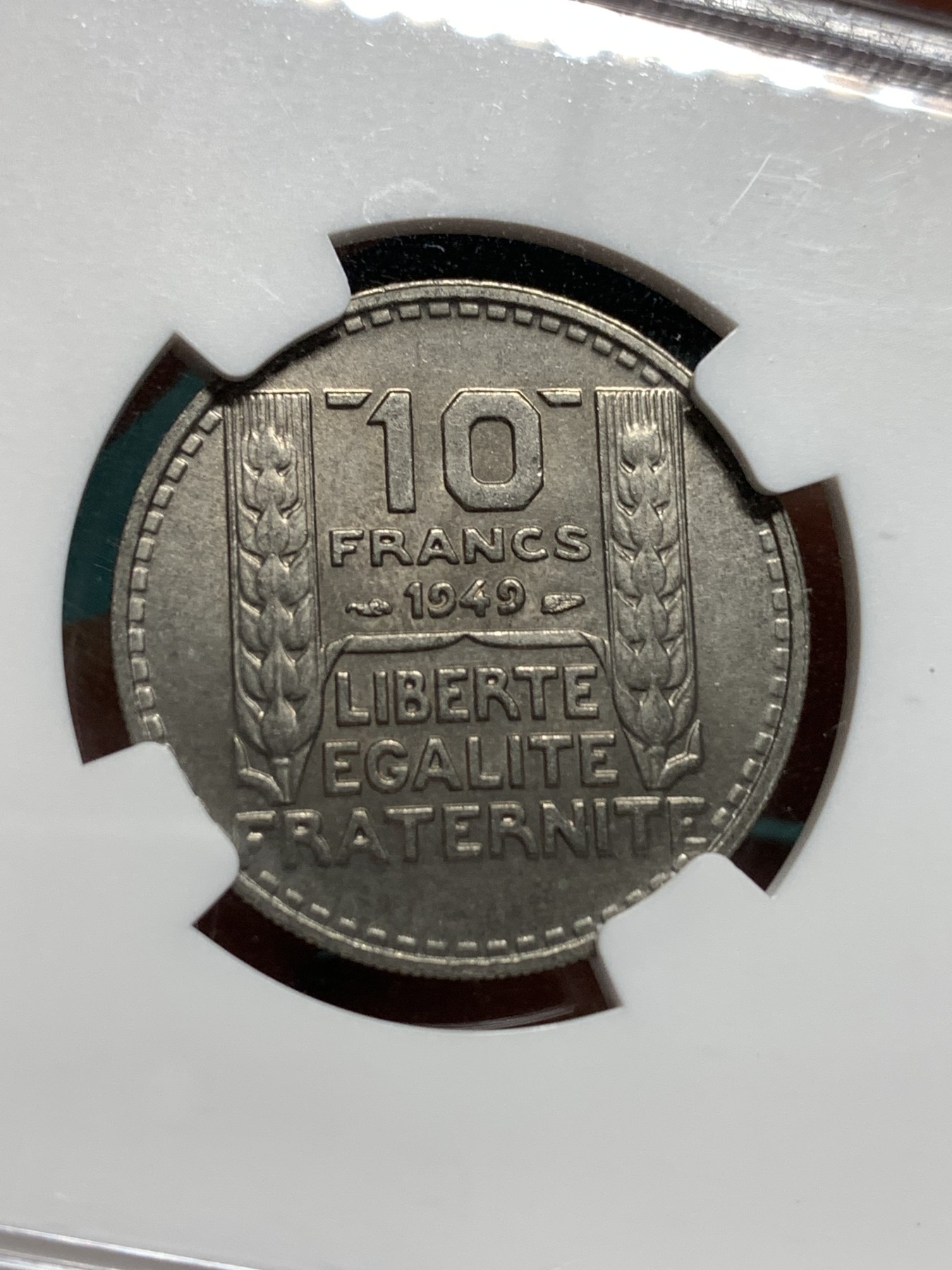 《竞宝斋》第187场-周日，周一 2场 (全场包邮) NGC MS64 法国 1949年 玛丽安娜女神 10法郎