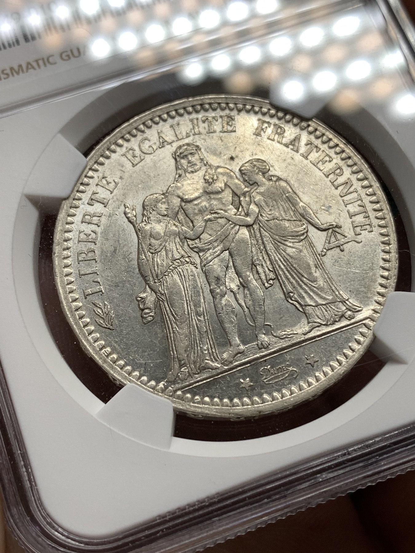 《竞宝斋》第187场-周日，周一 2场 (全场包邮) NGC-AU58 法国 1873年 大力神5法郎银币