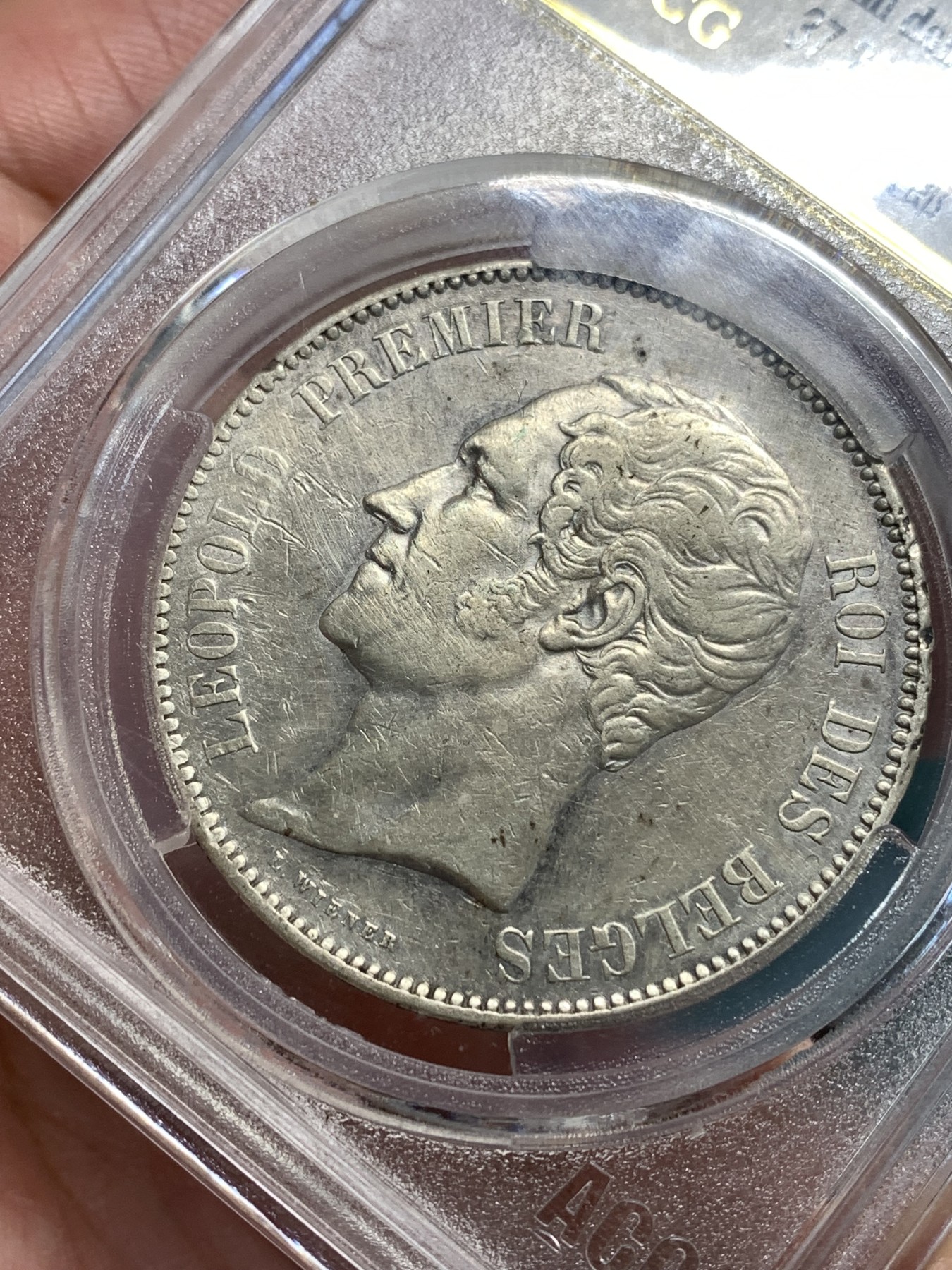 《竞宝斋》第187场-周日，周一 2场 (全场包邮) 爱藏 XF 比利时1852年利奥波德一世5法郎银币 品种少见 状态好