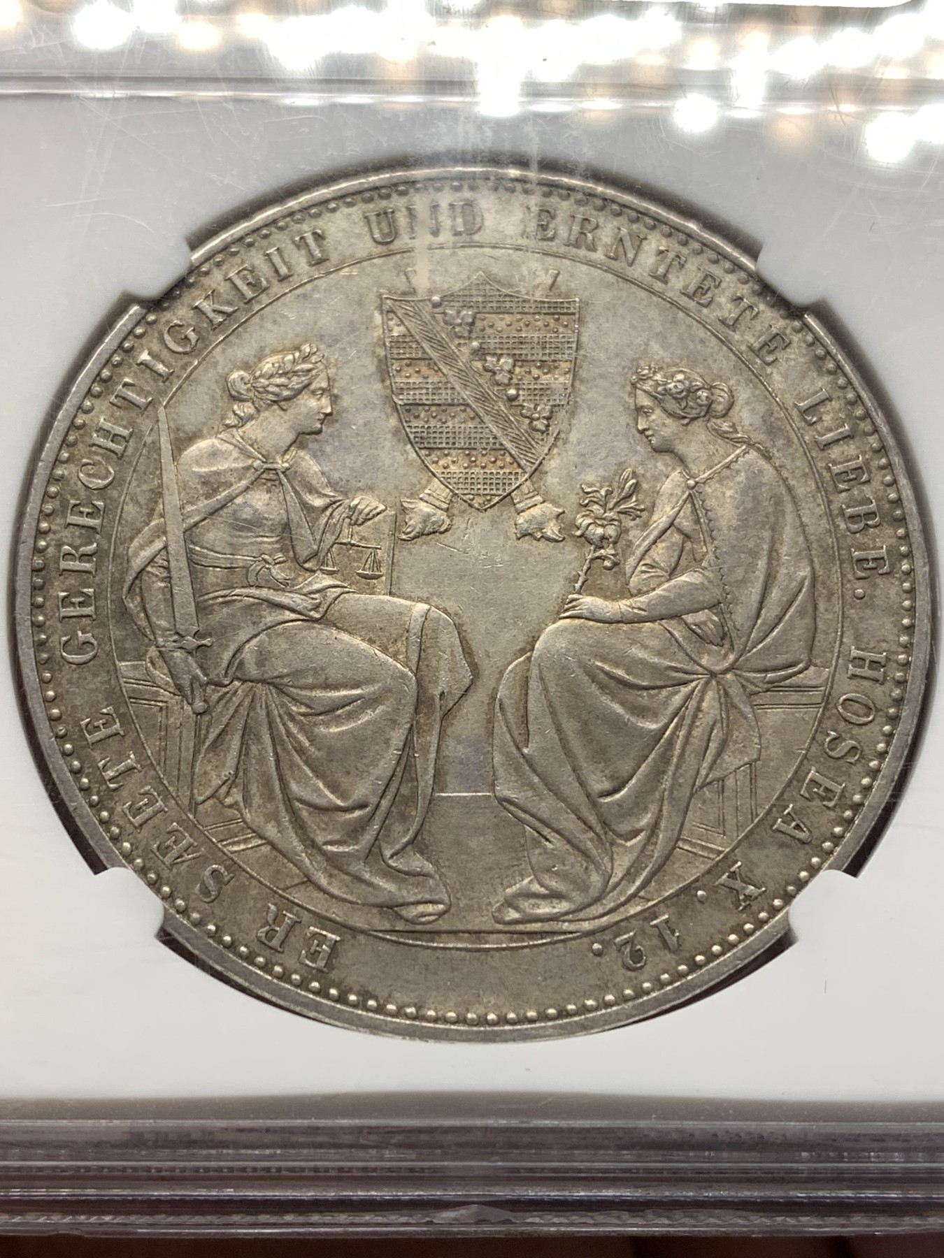 《竞宝斋》第188场-周日，周一 2场 (全场包邮) NGC-MS62  德国萨克森1854年双神两泰勒，稀少珍贵的两泰勒品种。