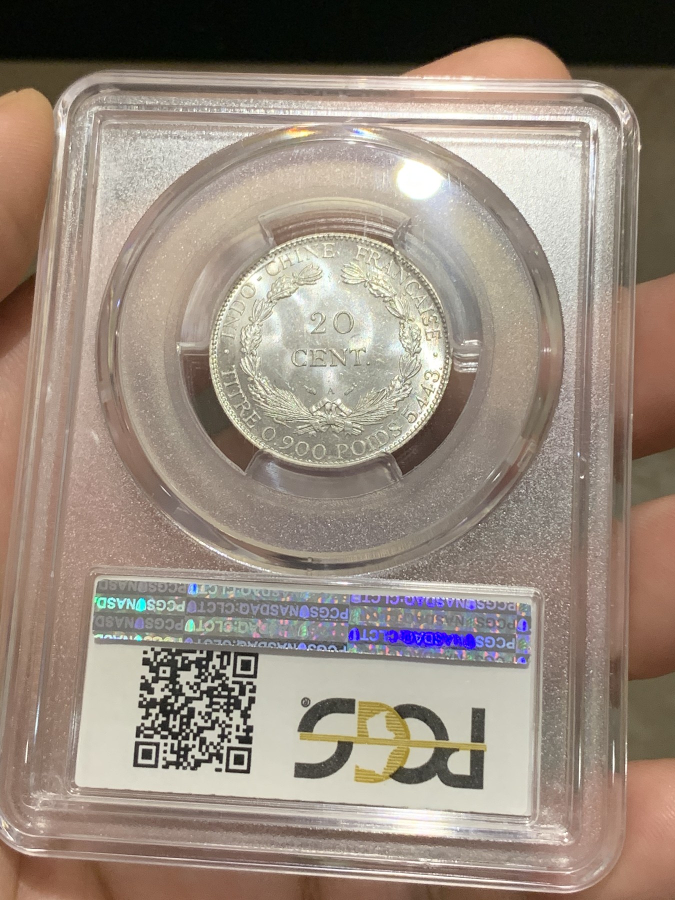 《竞宝斋》第188场-周日，周一 2场 (全场包邮) PCGS MS63 法属印支1893年20分银币 难得 早期 高分 辅币