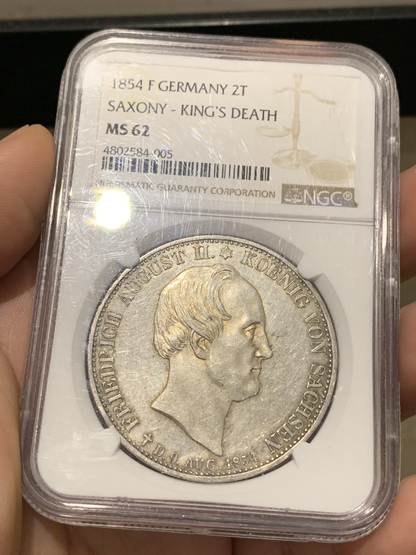 《竞宝斋》第188场-周日，周一 2场 (全场包邮) NGC-MS62  德国萨克森1854年双神两泰勒，稀少珍贵的两泰勒品种。