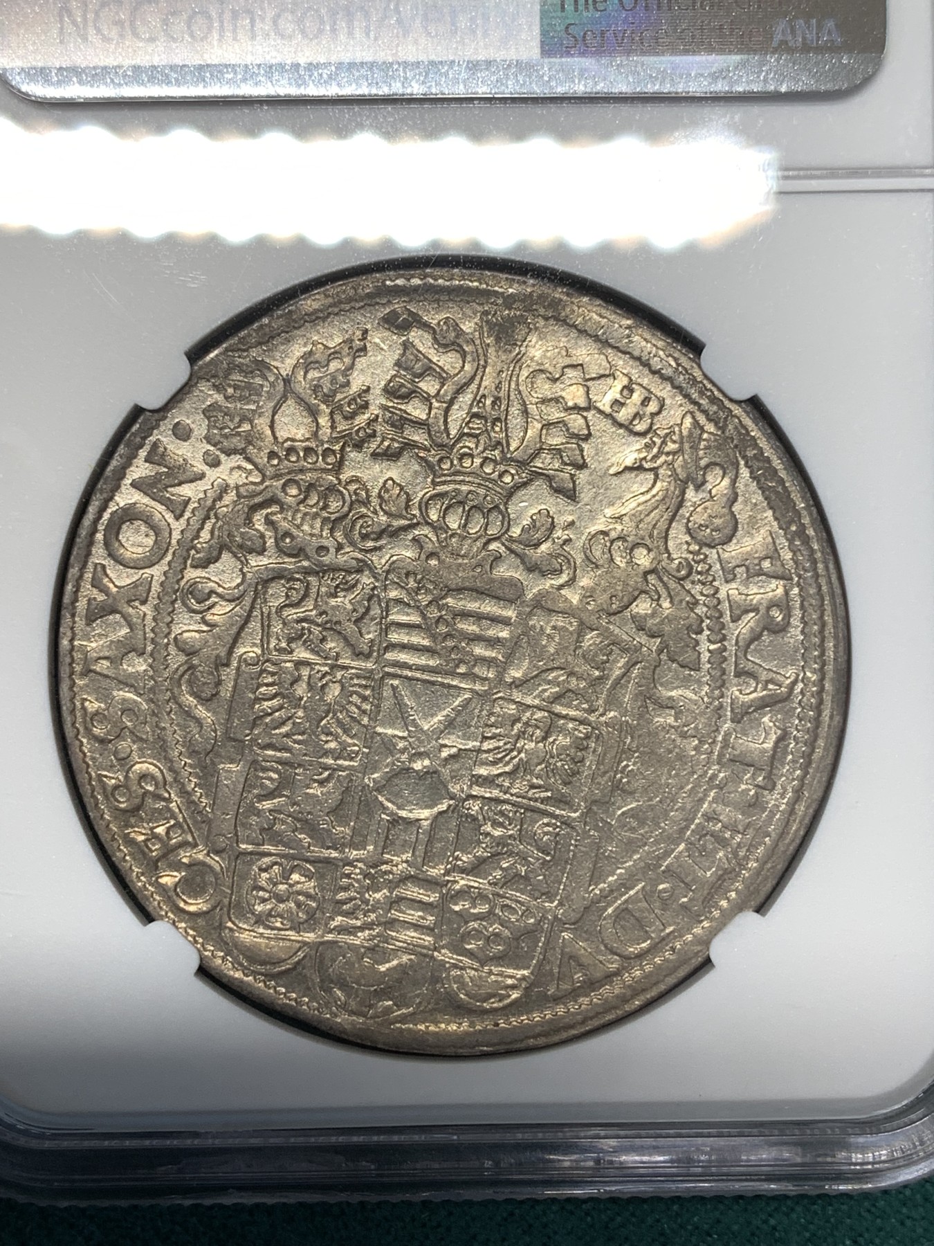 《竞宝斋》第188场-周日，周一 2场 (全场包邮) NGC MS62 德国 萨克森 1595年 3兄弟泰勒大银币（克里斯蒂安二世与约翰·格奥尔格和奥古斯特） 400多年的原光状态 实在难得 喜欢早期的不要错过