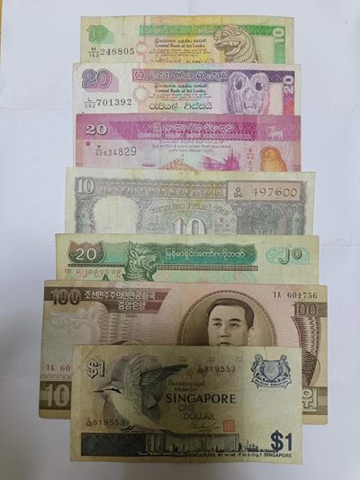 【20230809】非全新纸币第五十三场 - 亚洲国家7张纸币，有裂缝