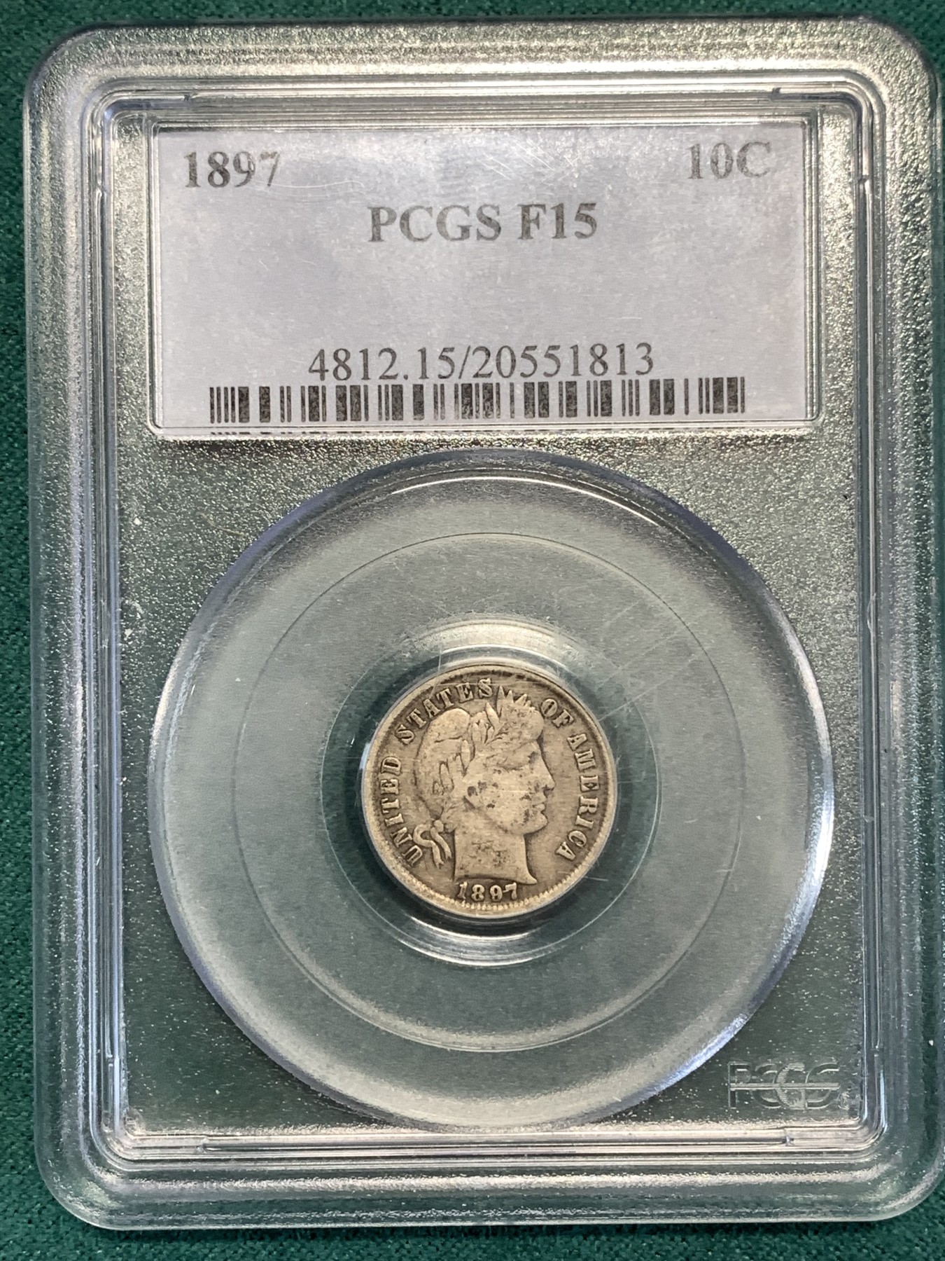 《竞宝斋》第188场-周日，周一 2场 (全场包邮) PCGS-F15 1897年美国巴伯10分银币，早期银币有份难得。