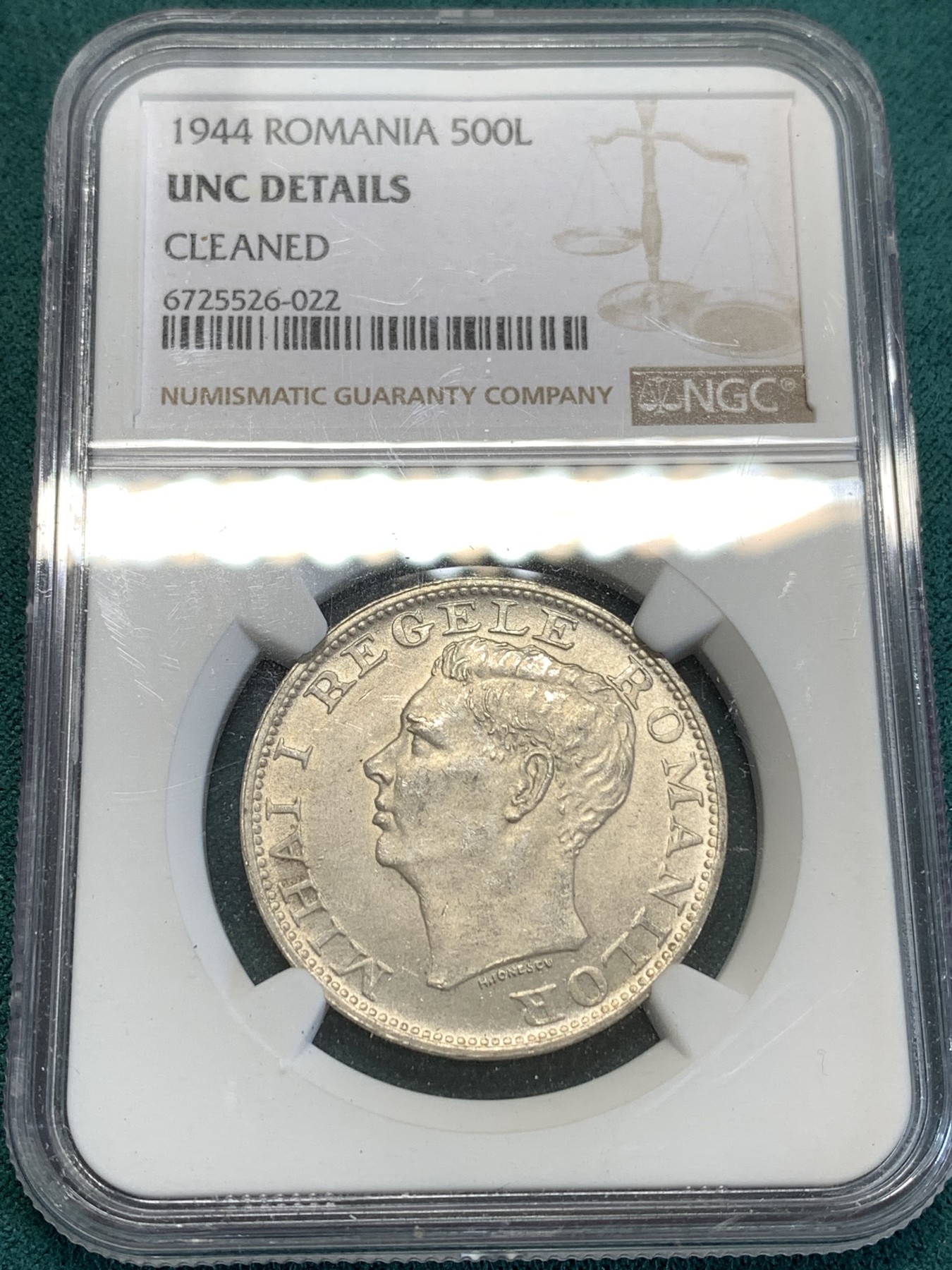 《竞宝斋》第188场-周日，周一 2场 (全场包邮) NGC-UNC 罗马尼亚1944年 500列伊银币