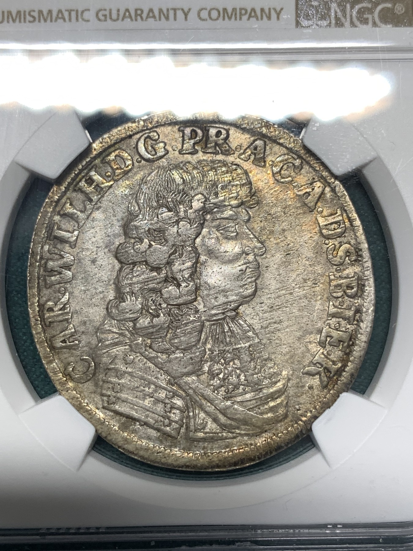 《竞宝斋》第188场-周日，周一 2场 (全场包邮) 冠军分 NGC MS62 德国1679年 安哈特  2/3T银币 时光变迁 300多年保存的这么好 实在不容易