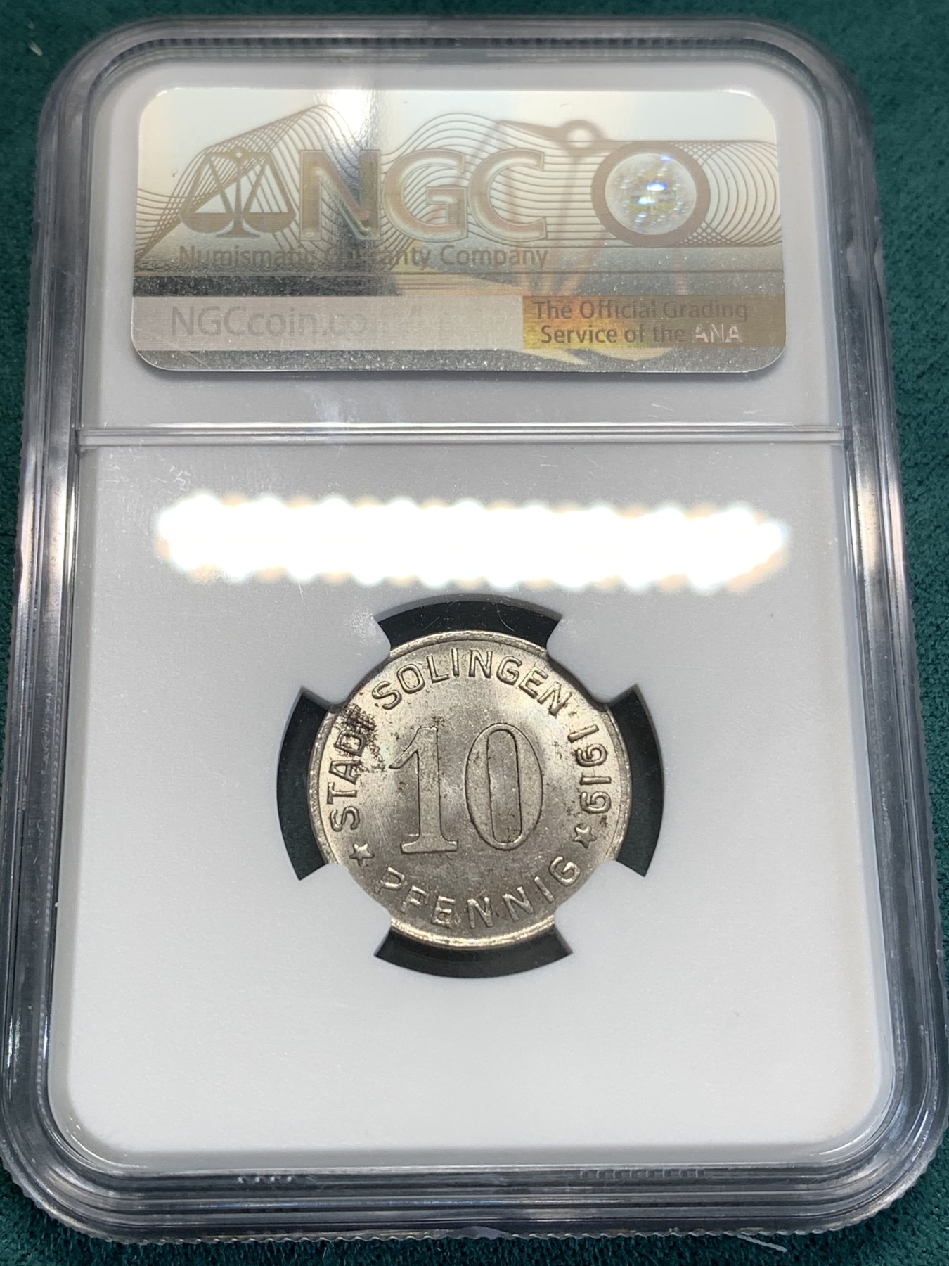 《竞宝斋》第188场-周日，周一 2场 (全场包邮) NGC-MS62 德国1919年德紧索林根10芬尼铁币 原光带彩十分不易感觉低评了 更高分仅2枚