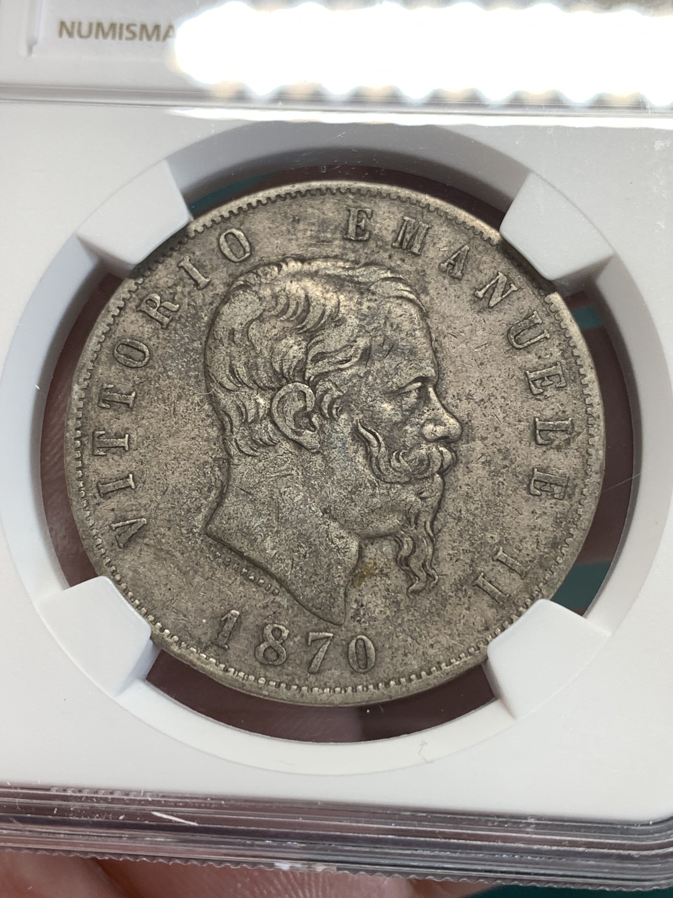 《竞宝斋》第188场-周日，周一 2场 (全场包邮) NGC-VF35 意大利1870年 艾曼纽尔二世 5里拉大银币