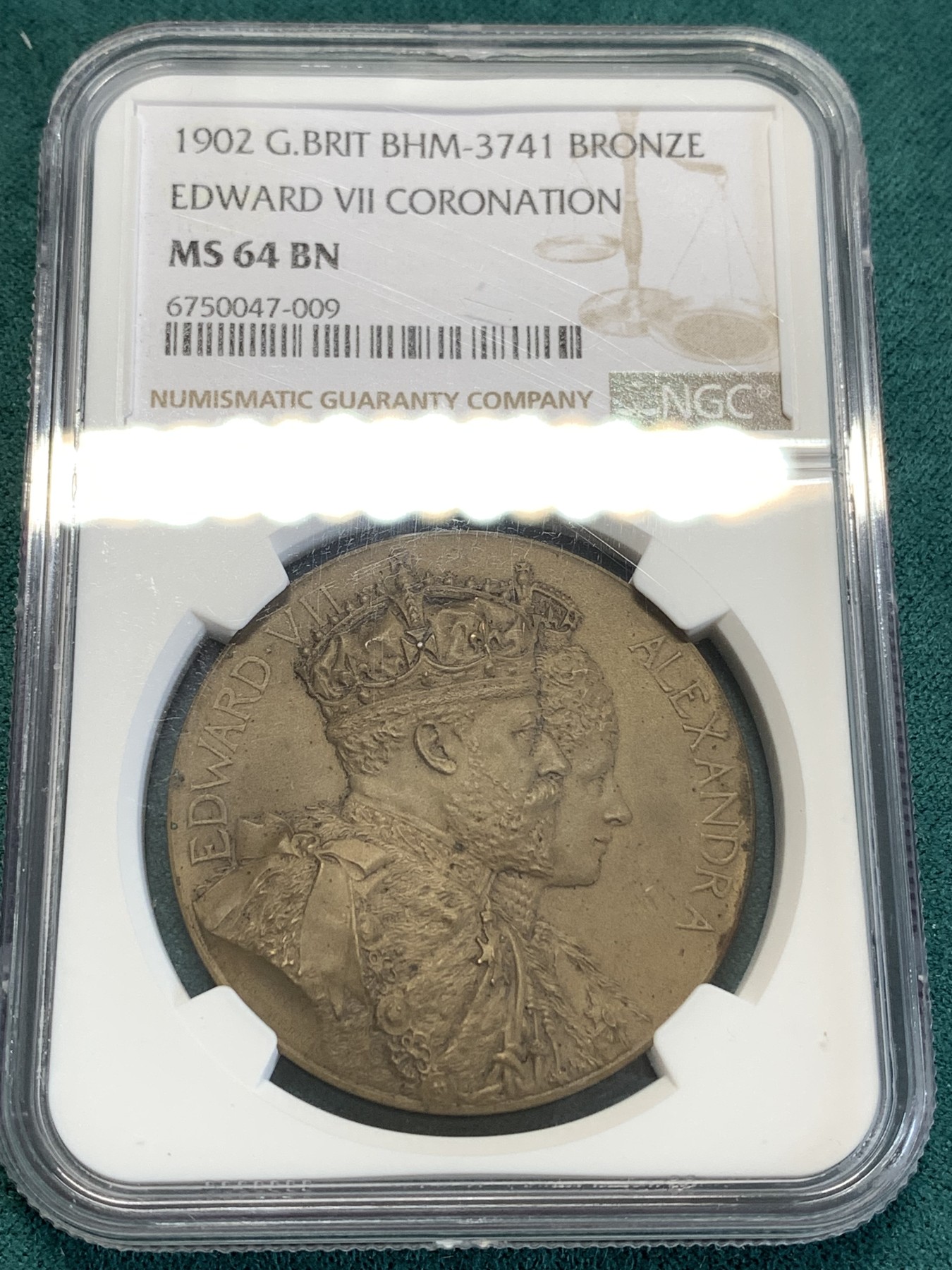 《竞宝斋》第188场-周日，周一 2场 (全场包邮) NGC-MS64，1902年爱德华七世加冕铜章，热门品种，难得高分