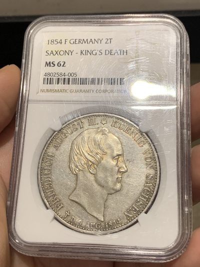 《竞宝斋》第188场-周日，周一 2场 (全场包邮) - NGC-MS62  德国萨克森1854年双神两泰勒，稀少珍贵的两泰勒品种。