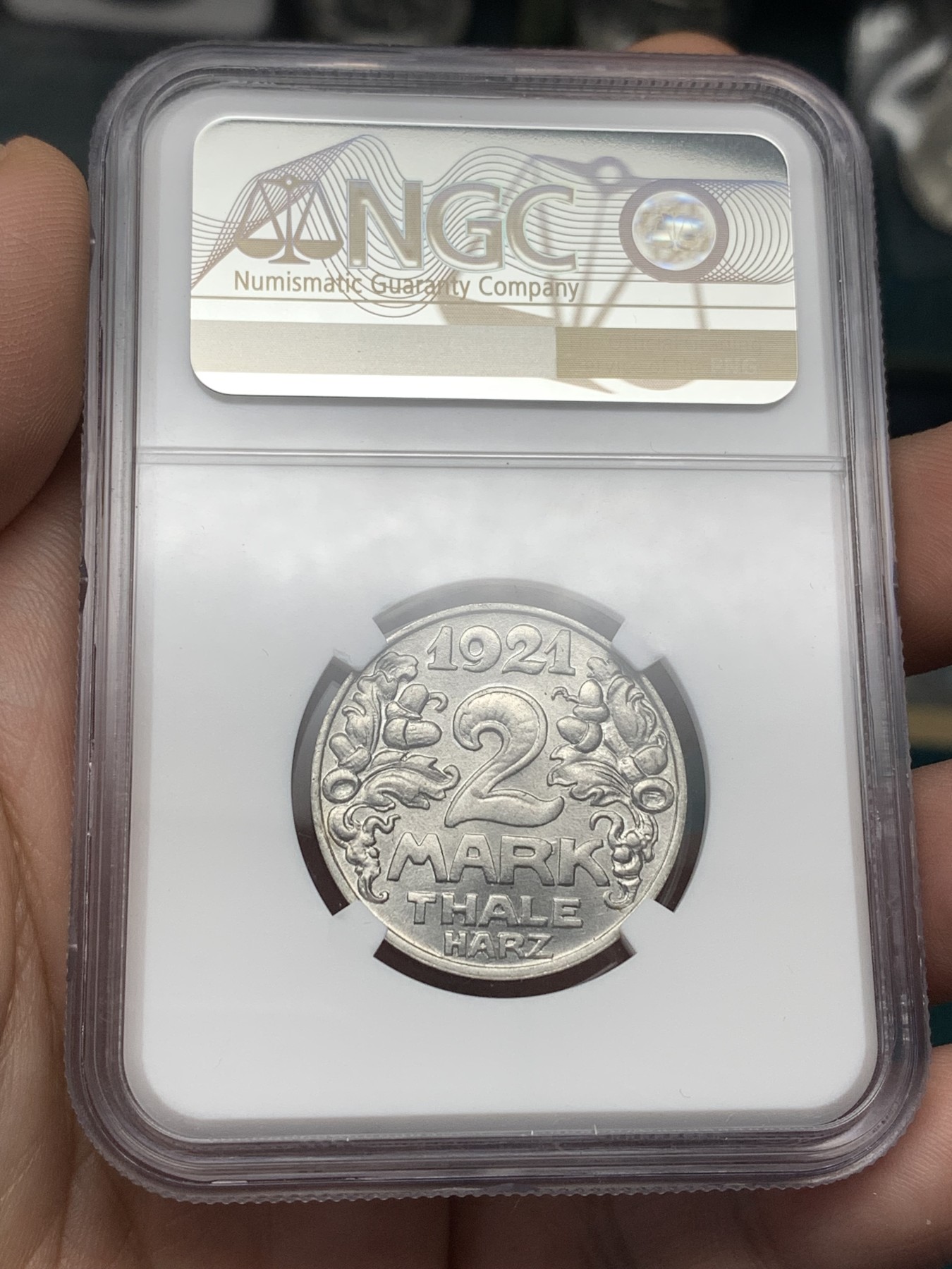 《竞宝斋》第188场-周日，周一 2场 (全场包邮) NGC MS67 德国 1921 名誉品：猫  塔尔海姆2马克铝币 唯一冠军分 无敌的存在